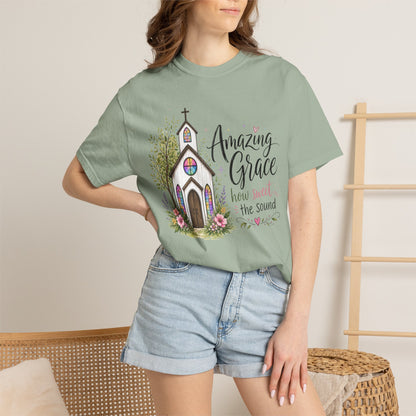 COMFORT COLORS - Amazing Grace Church T-Shirt — Floral Christian Faith Tee