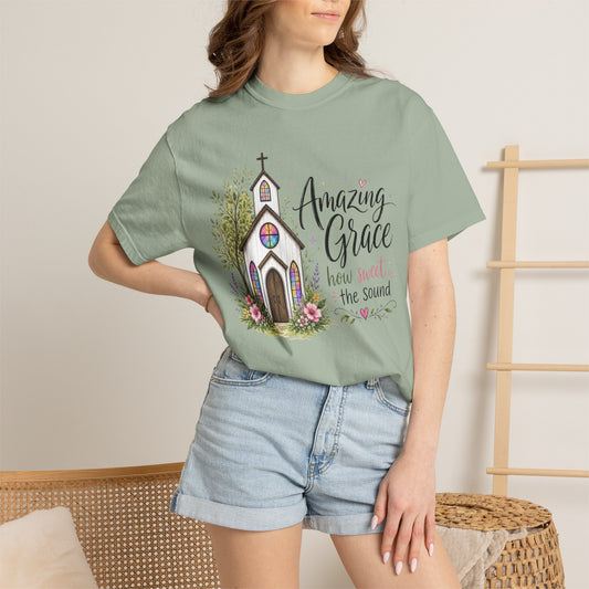 COMFORT COLORS - Amazing Grace Church T-Shirt — Floral Christian Faith Tee
