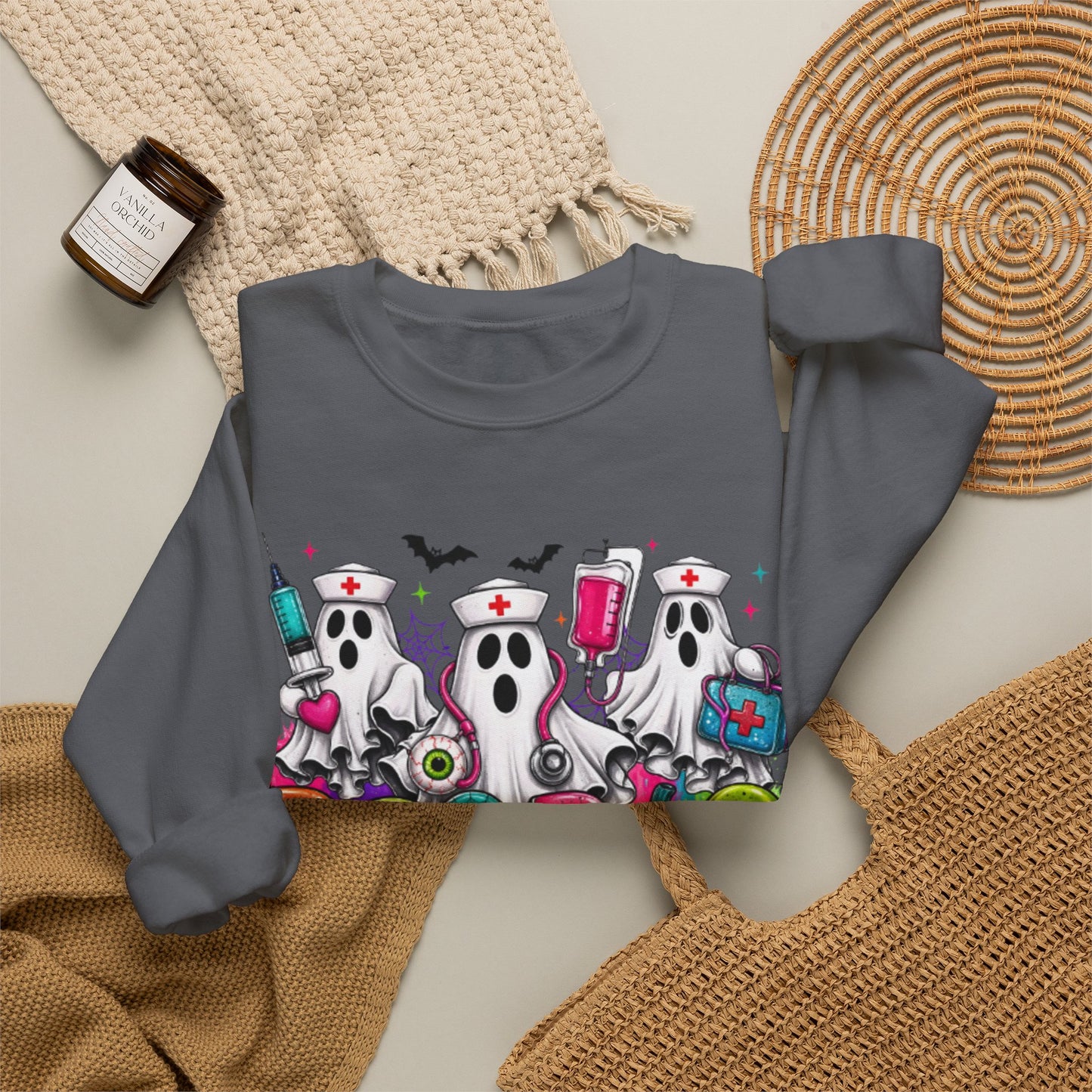GILDAN - Boo Boo Crew Sweatshirt — Cute Nurse Ghosts Halloween Crewneck
