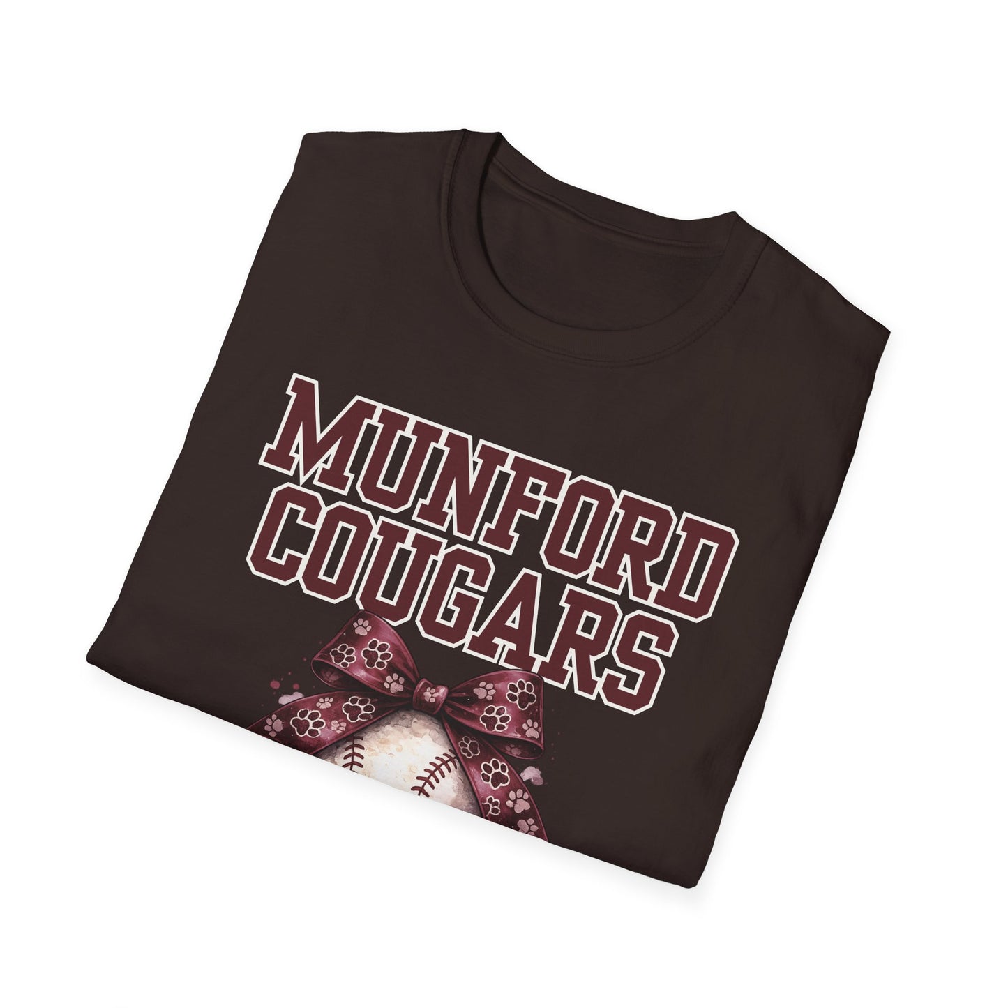 Munford Cougars Softball Tee — Baseball with Bow Team Shirt