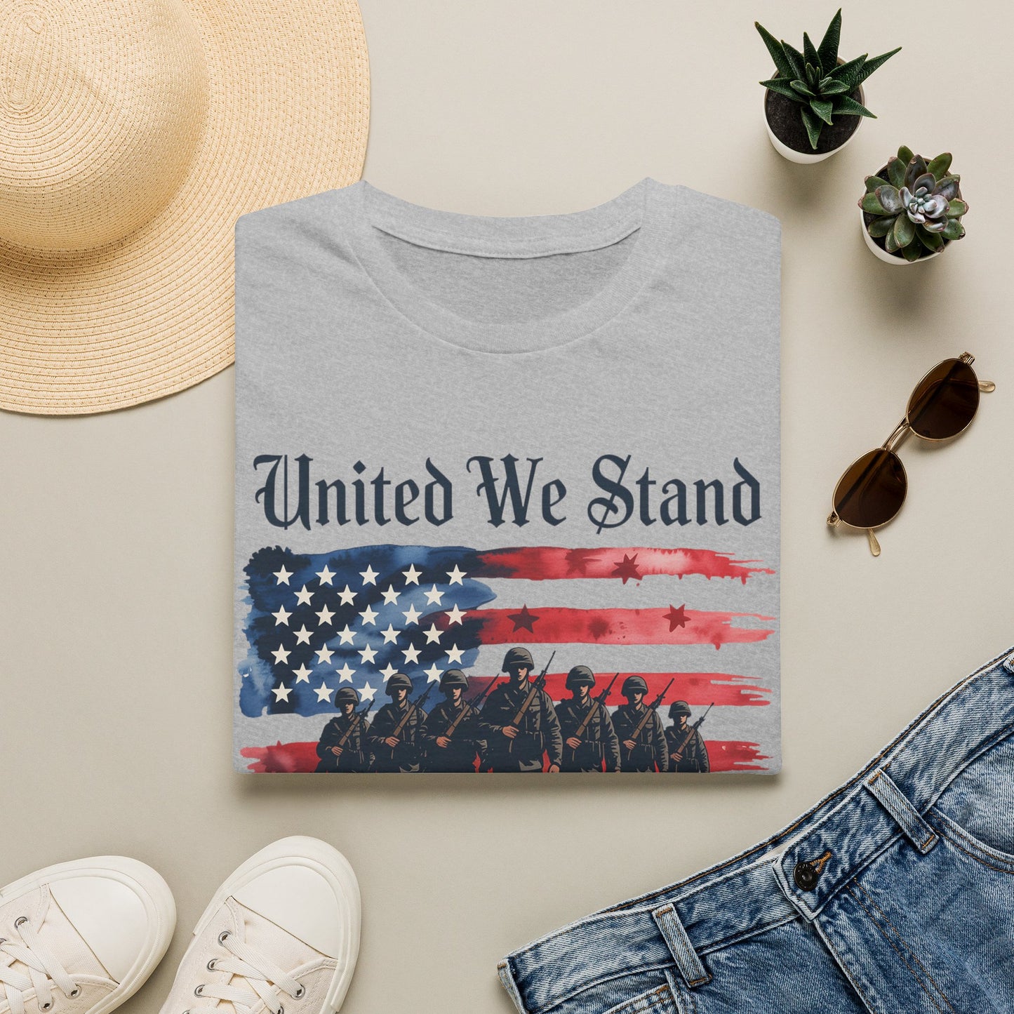 GILDAN - United We Stand T-Shirt — Patriotic American Flag Military Tribute Tee