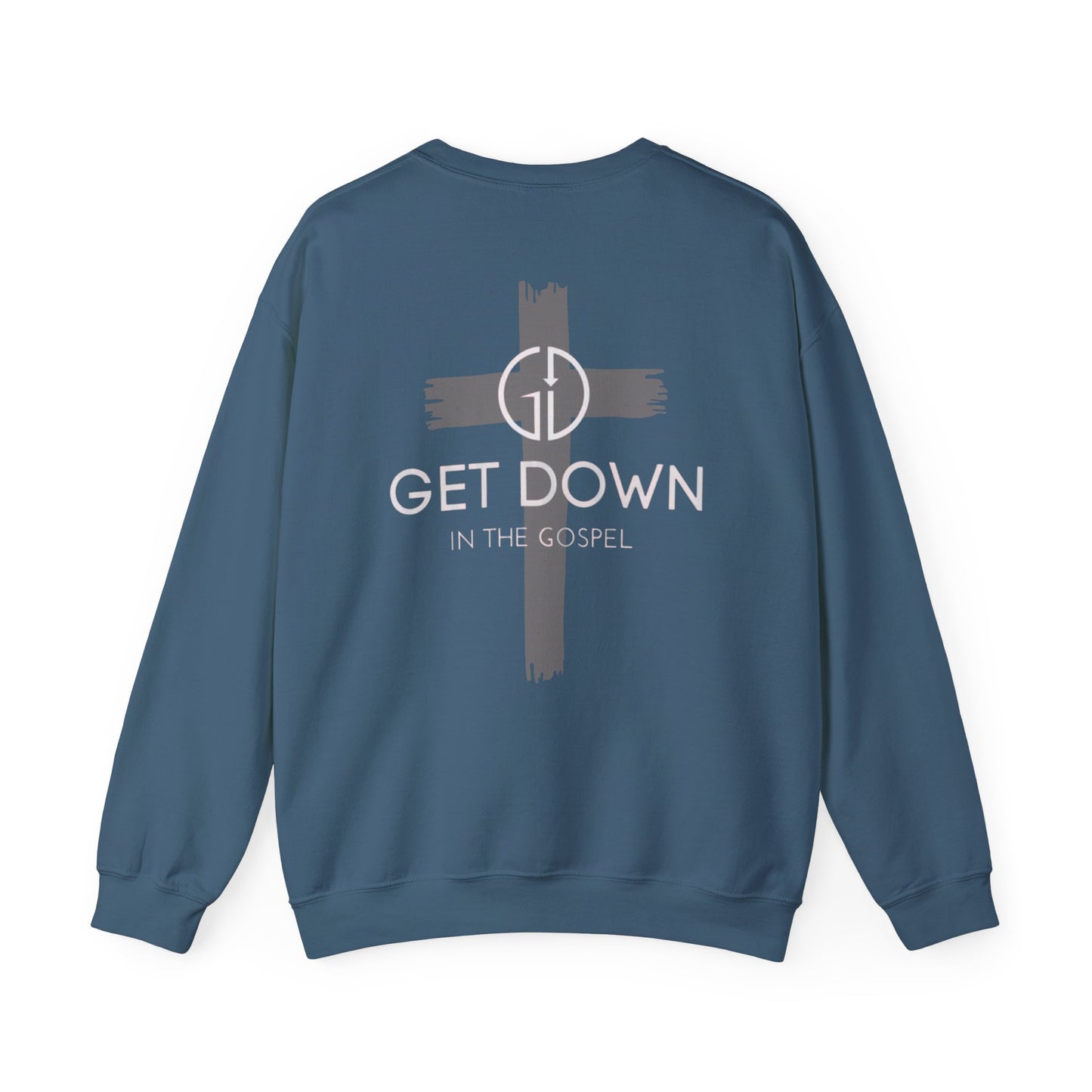 GET DOWN IN THE GOSPEL GRAY CROSS WHITE FONT
