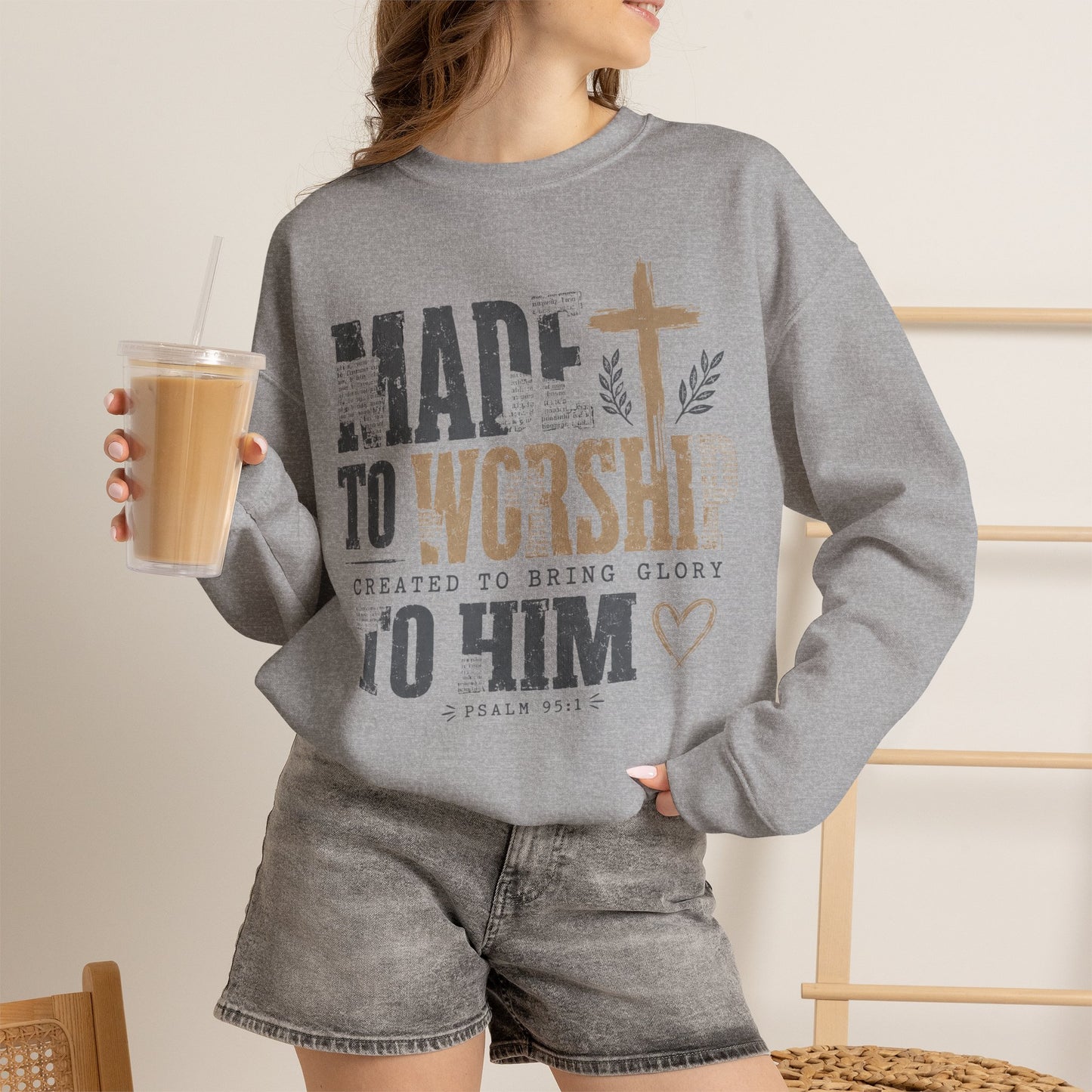 GILDAN - Worship Crewneck Sweatshirt — "Made to Worship to Him" Christian Pullover
