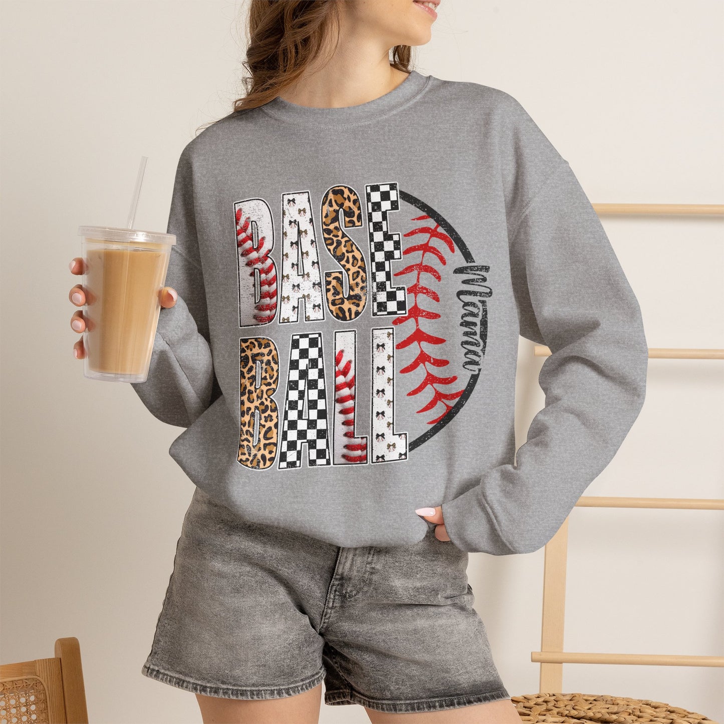 GILDAN - Baseball Leopard Print Crewneck Sweatshirt