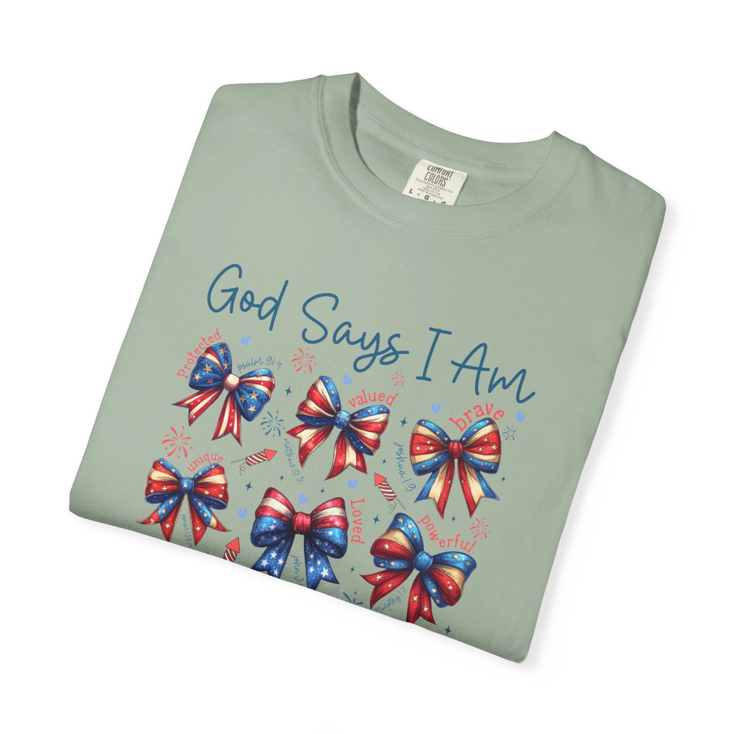 COMFORT COLORS God Says I Am Patriotic Ribbon T-Shirt