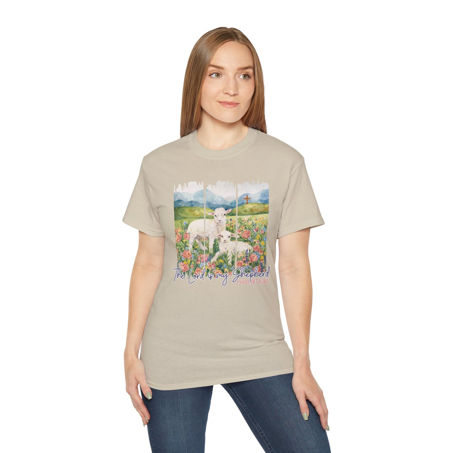GILDAN - Lamb In Wildflowers Tee – "The Lord Is My Shepherd" Cotton T-Shirt