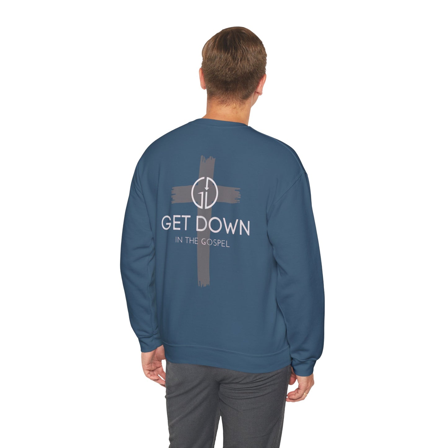 GILDAN -GET DOWN IN THE GOSPEL GRAY CROSS WHITE FONT