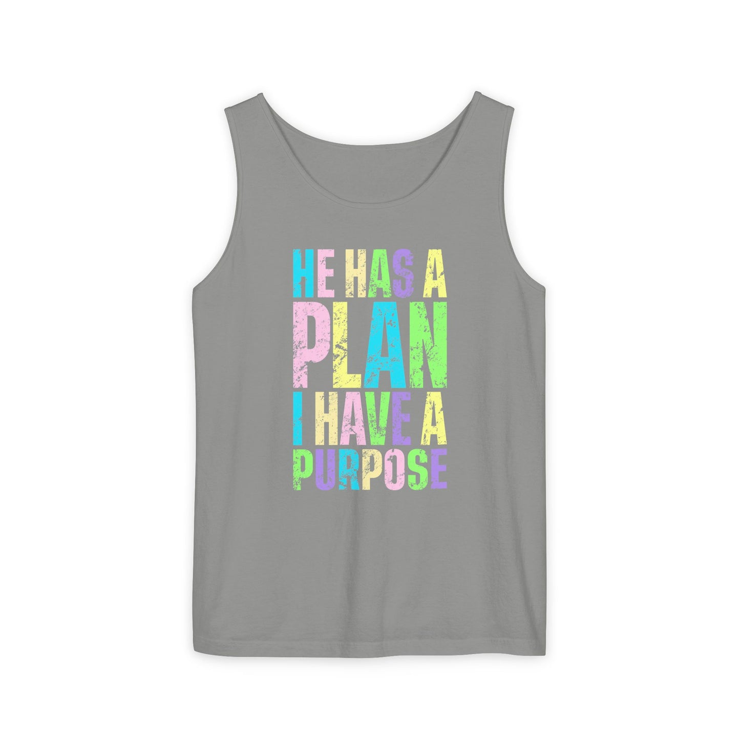 COMFORT COLORS - Inspirational Tank Top — "He Has a Plan, I Have a Purpose" Motivational Graphic Tank