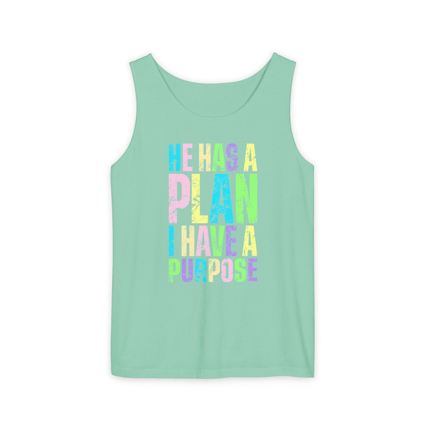 COMFORT COLORS - Inspirational Tank Top — "He Has a Plan, I Have a Purpose" Motivational Graphic Tank