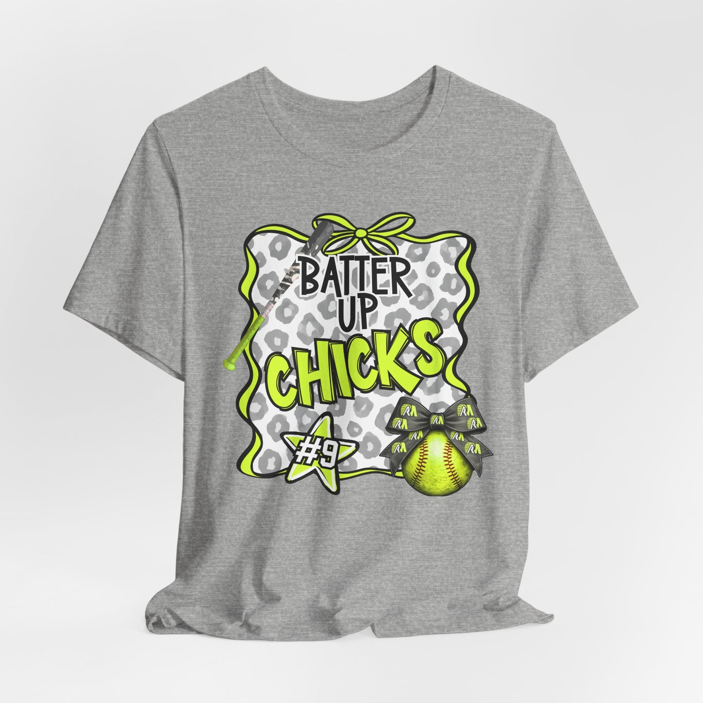 ***NEED TO PERSONALIZE THIS ? DO NOT ORDER THIS SHIRT - CONTACT ME @REFININGFAITHCOMPANY@GMAIL.COM TO PERSONALIZE THIS ***  - Batter Up Chicks Softball T-Shirt — "Batter Up Chicks #9" Neon Green Team...