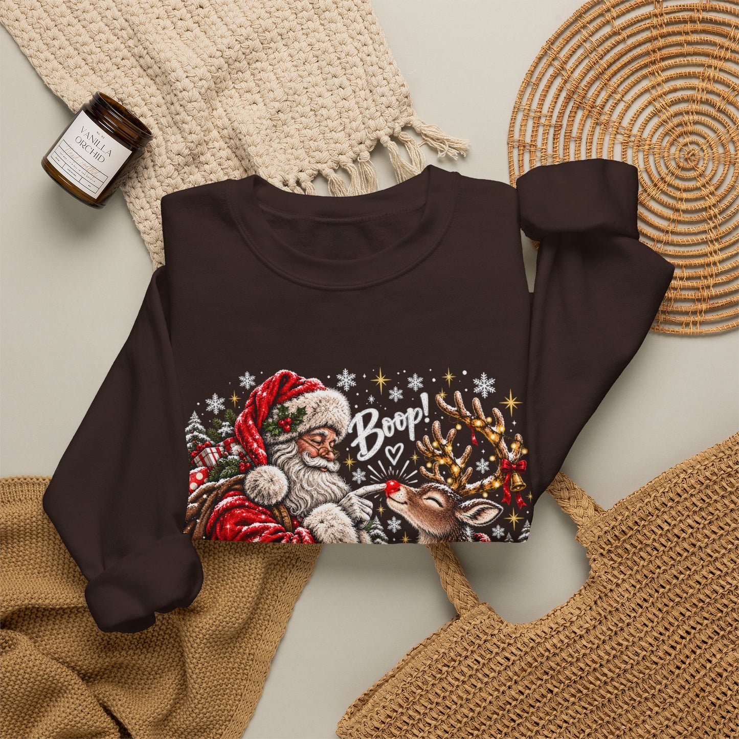 GILDAN - Christmas Santa and Reindeer Crewneck Sweatshirt