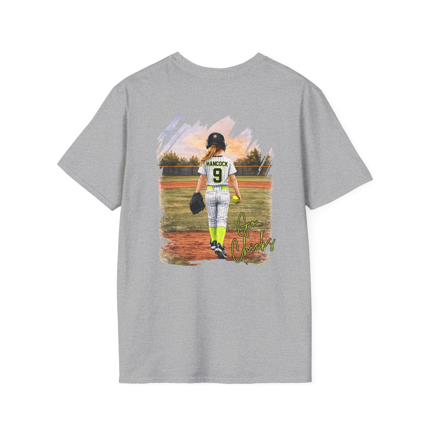 ** PERSONALIZE IT ** Customized Softball Player Backprint T-Shirt With Front Team Logo