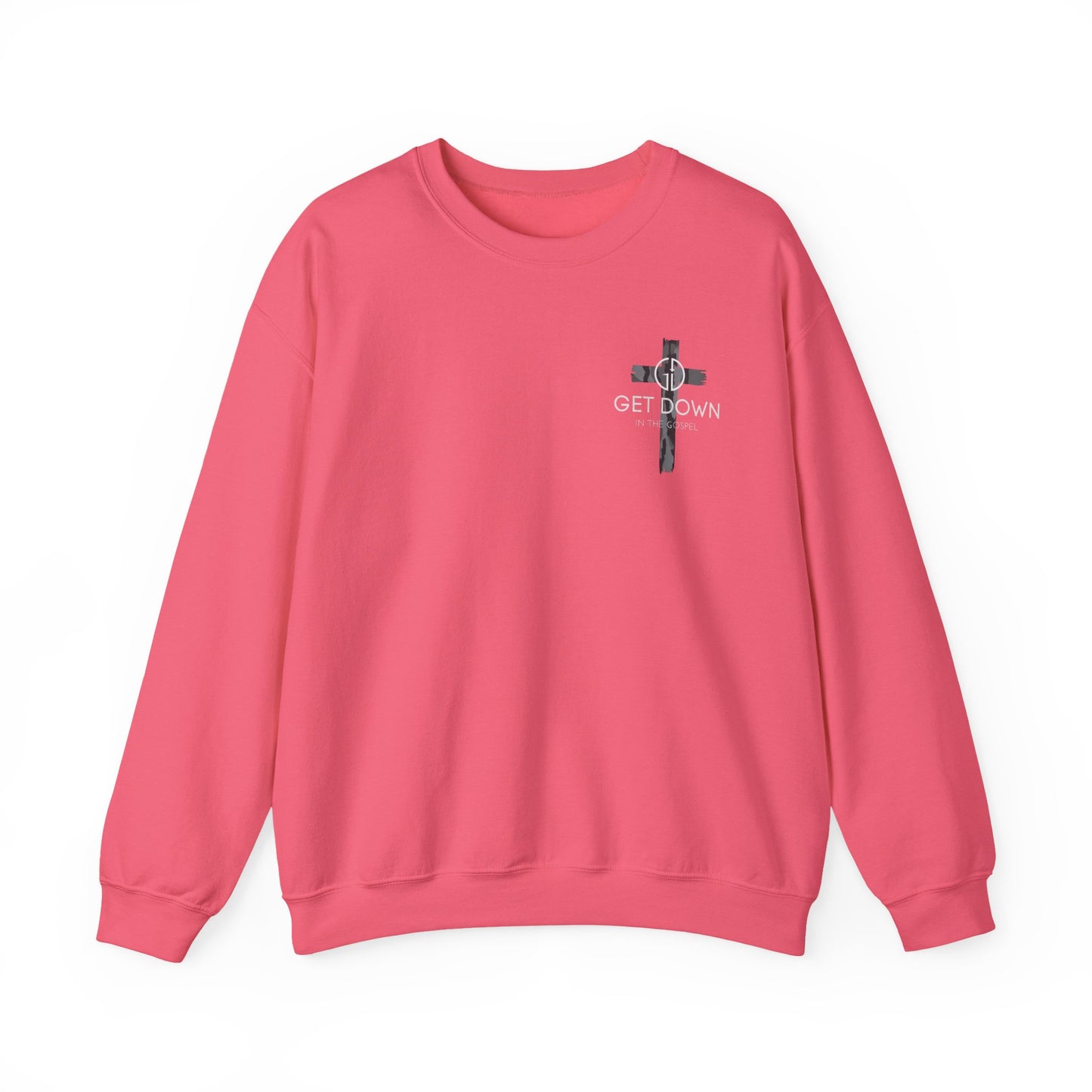GILDAN - GET DOWN IN THE GOSPEL ADULT SWEATSHIRT GRAY CAMO CROSS