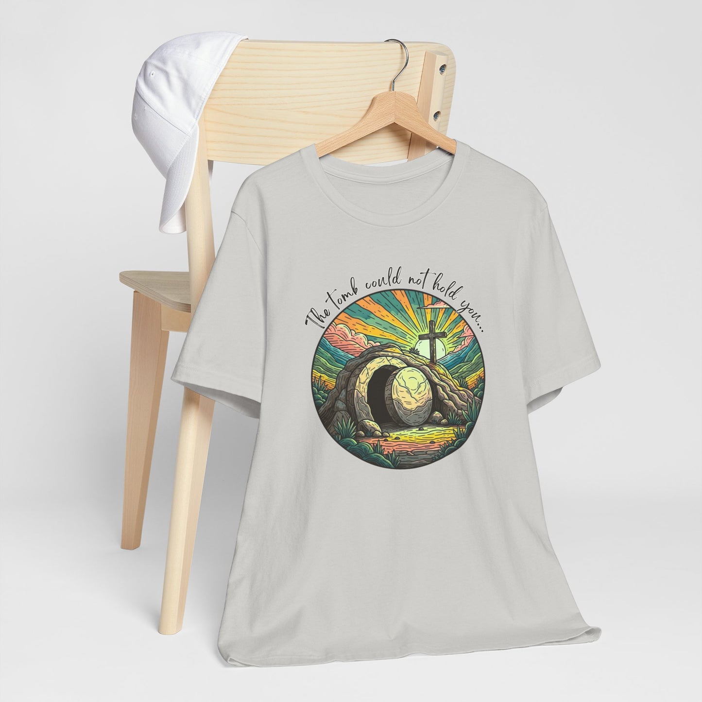 BELLA CANVAS - Easter Sunrise T-Shirt — He Is Risen Tomb & Cross Christian Tee