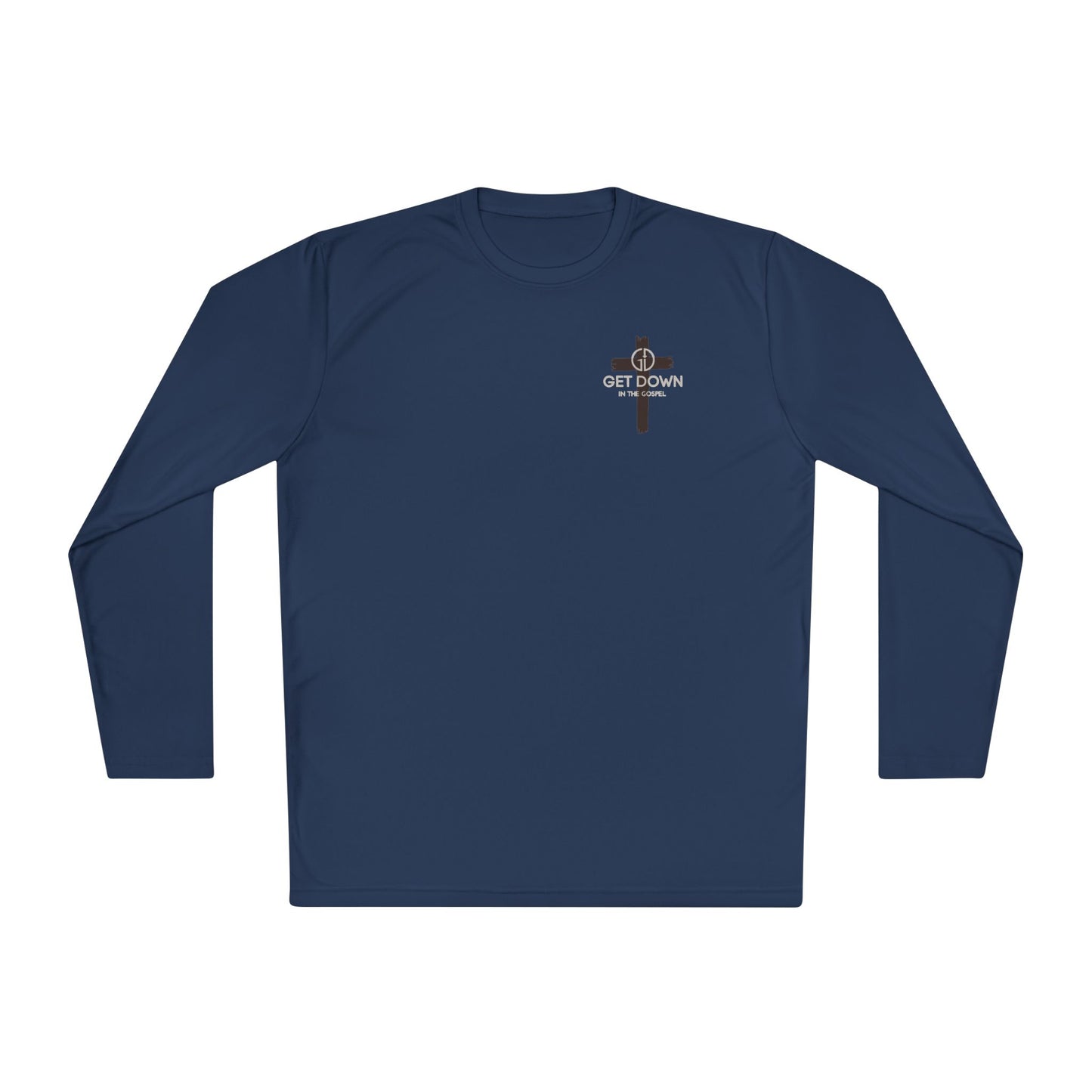 Christian Shield & Swords Long Sleeve Tee — "Get Down on Your Knees" Faith Graphic