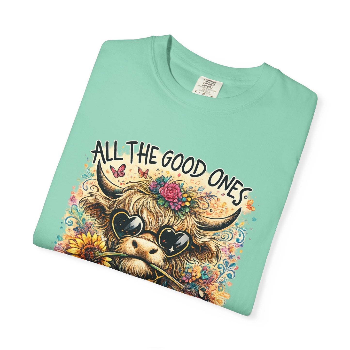 COMFORT COLORS - Cow Graphic T-Shirt — "All the Good Ones Are a Little Crazy" Floral Sunflower Design