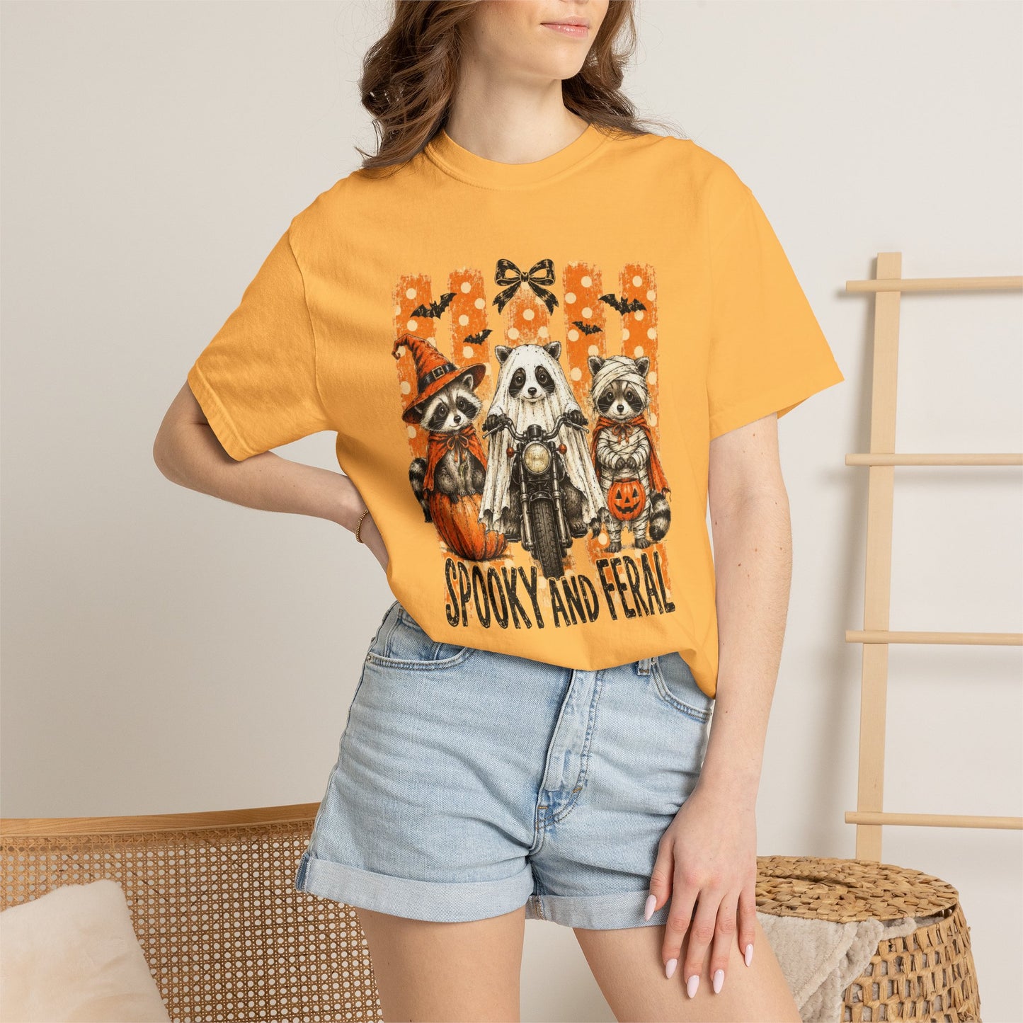 COMFORT COLORS - Spooky and Feral Halloween T-Shirt — Raccoon & Pumpkin Costume Tee