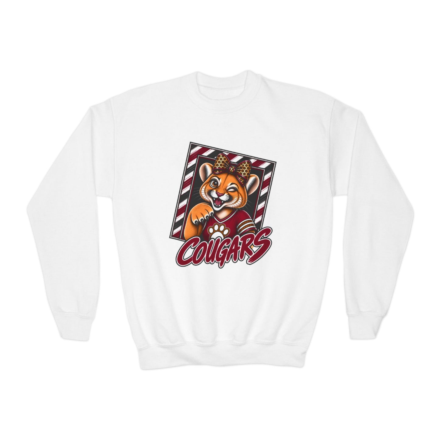 GILDAN - Cougars Youth Crewneck Sweatshirt — Cute Mascot Cougar Kid’s School Spirit Pullover