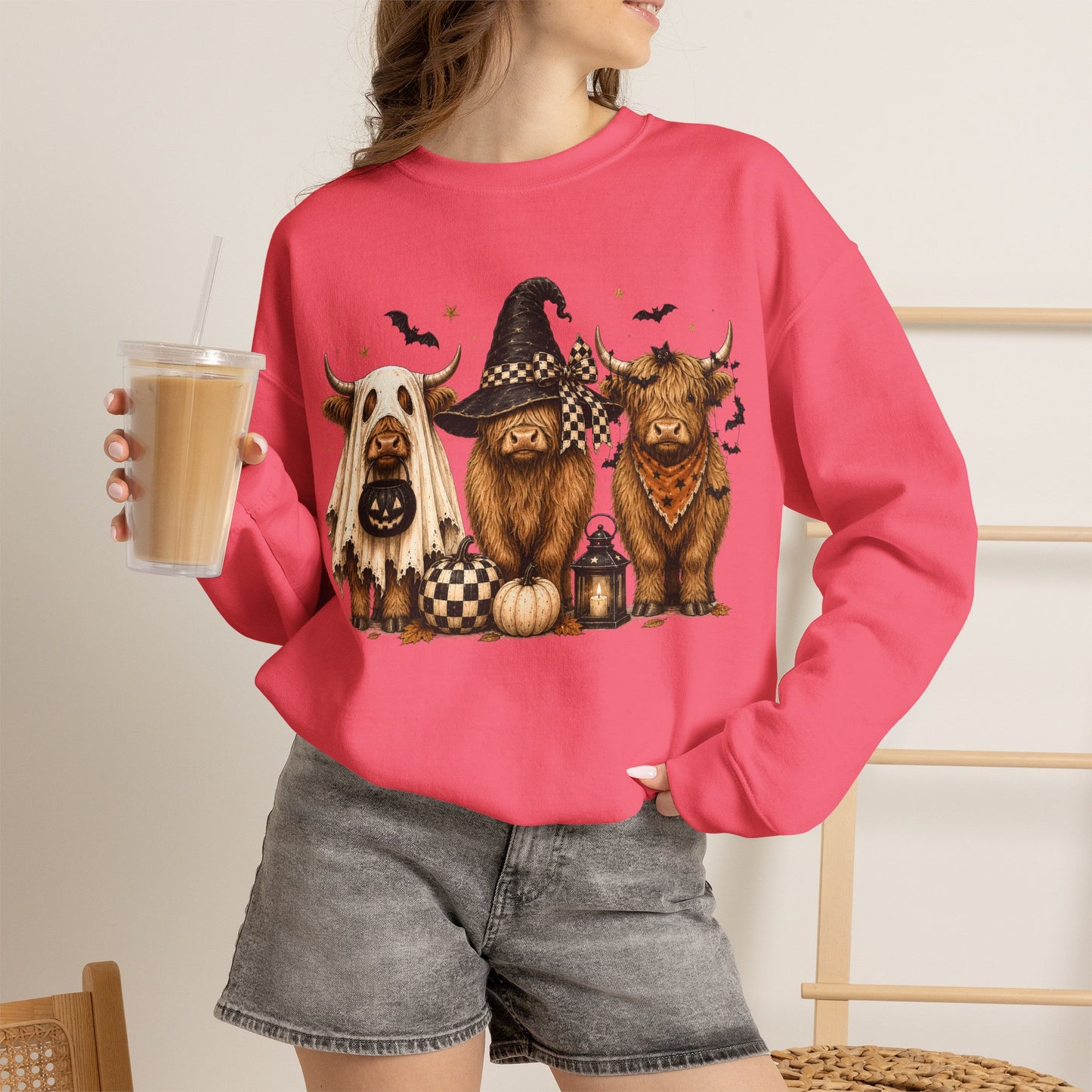 GILDAN -Halloween Dogs Crewneck Sweatshirt — Cute Witch, Ghost & Pumpkin Puppy Design