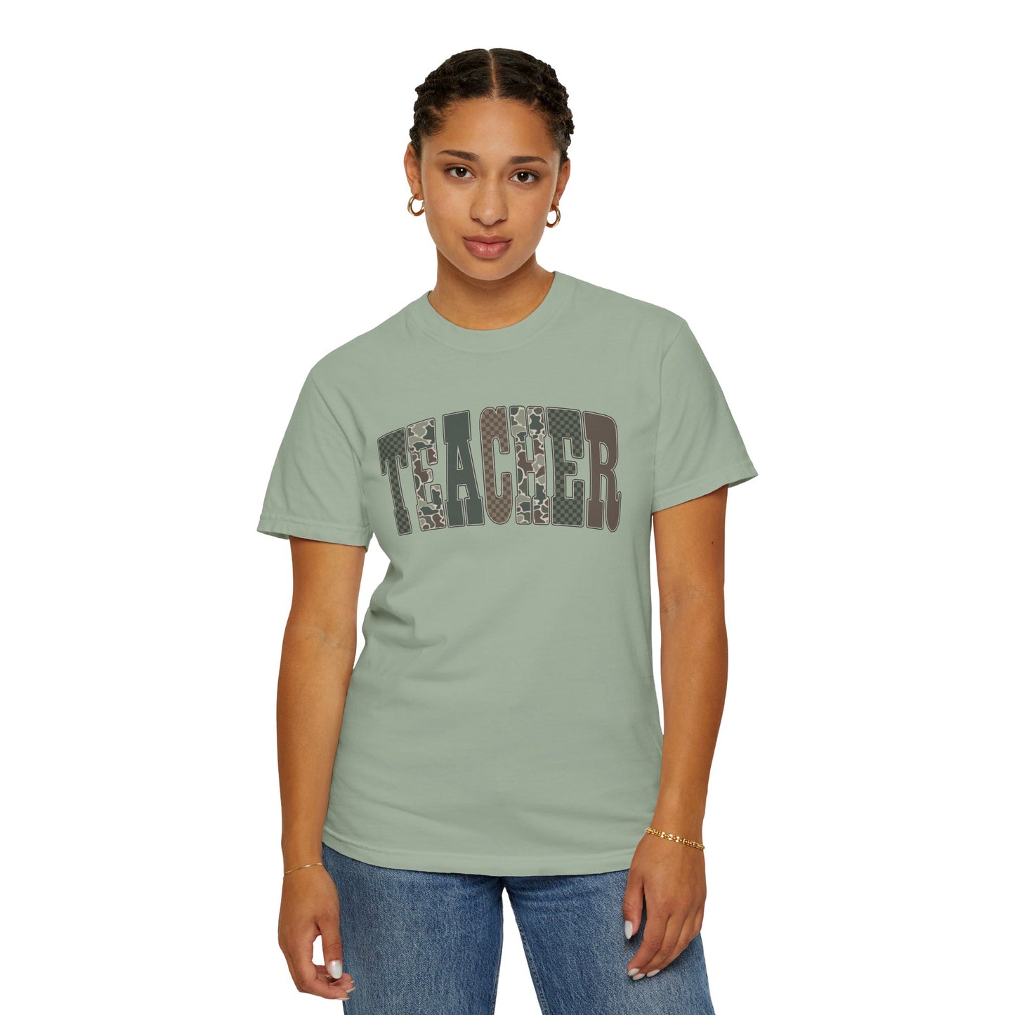COMFORT COLORS - Teacher Graphic T-Shirt — Floral Pattern "TEACHER" Tee