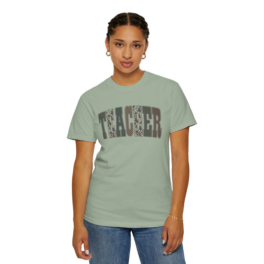 COMFORT COLORS - Teacher Graphic T-Shirt — Floral Pattern "TEACHER" Tee