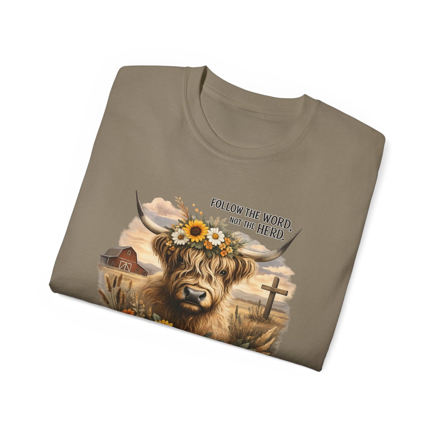 Cow Floral Tee — "Follow the Word, Not the Herd" Graphic T-Shirt