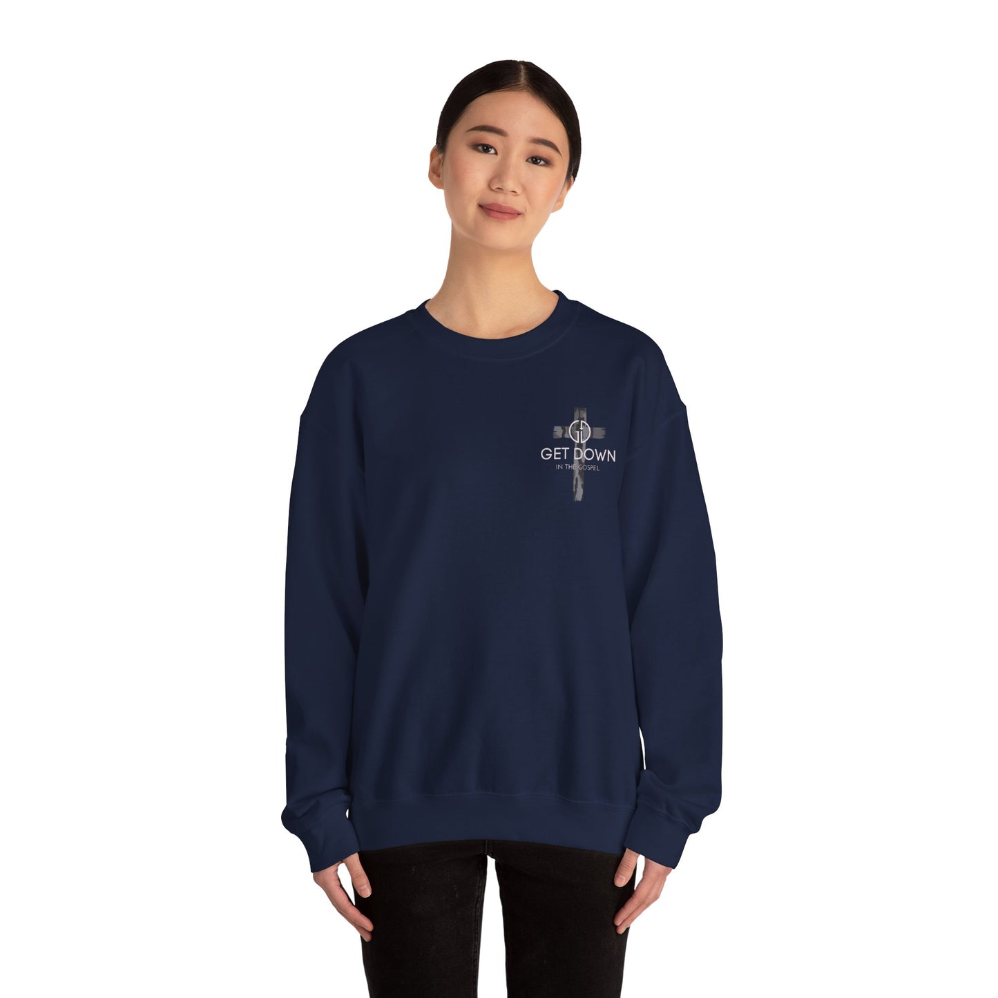 GILDAN - GET DOWN IN THE GOSPEL ADULT SWEATSHIRT GRAY CAMO CROSS