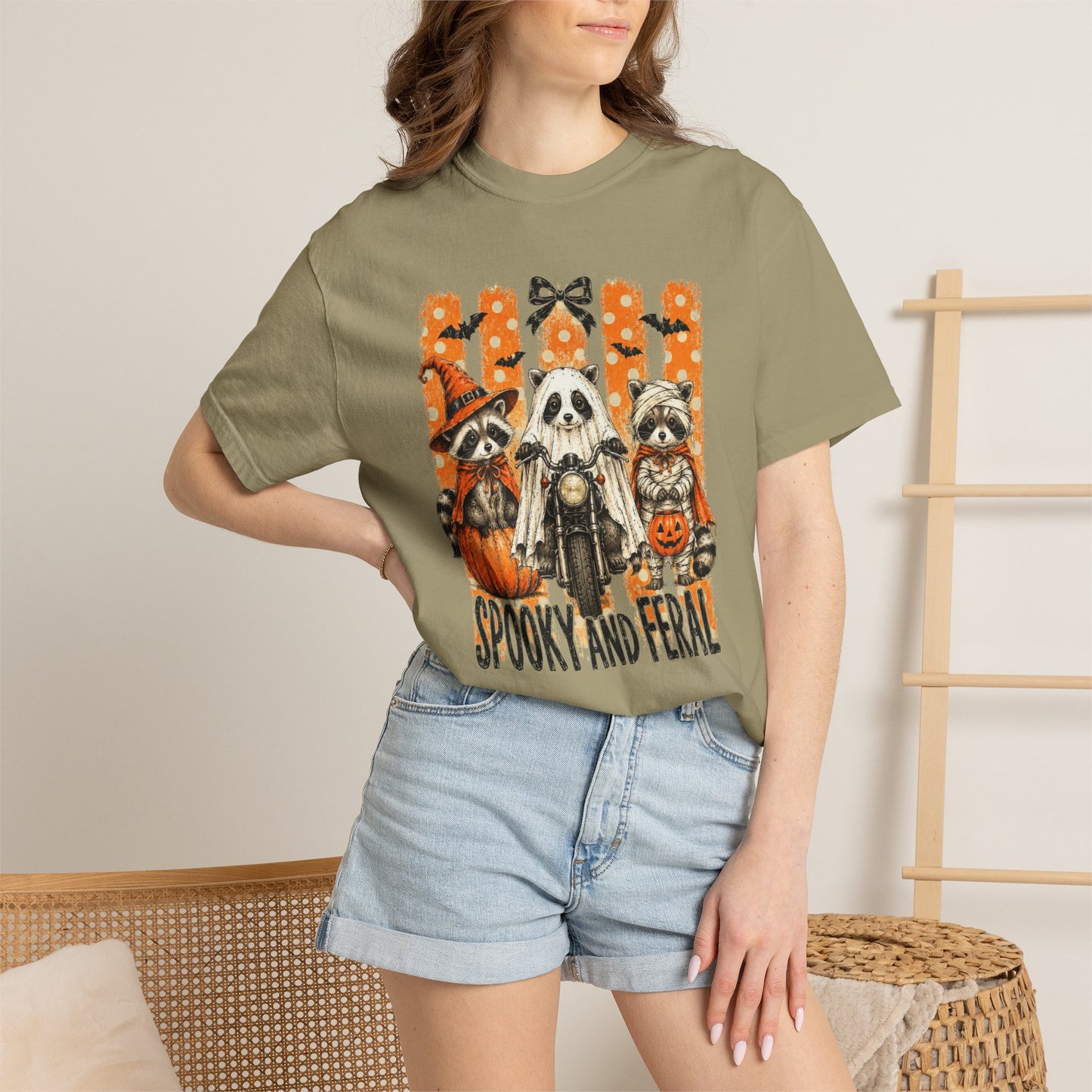 COMFORT COLORS - Spooky and Feral Halloween T-Shirt — Raccoon & Pumpkin Costume Tee