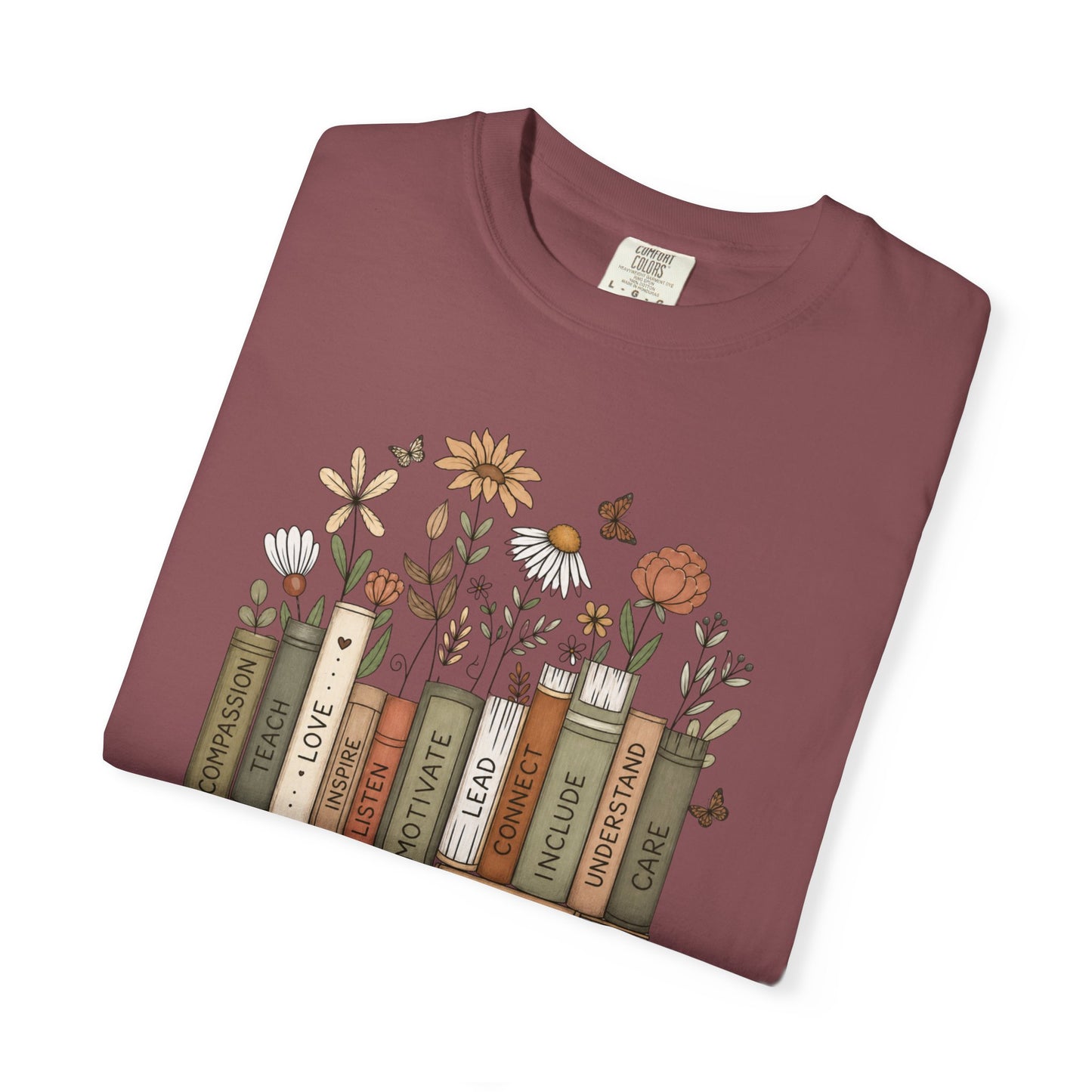 COMFORT COLORS - *** WANT TO PERSONALIZE THIS ?" - DO NOT ORDER THIS, PLEASE EMAIL ME @REFININGFAITHCOMPANY@GMAIL.COM*** Teacher Bookshelf T-Shirt – Personalized “Mrs. Hayes” Pencil & Floral Reading...