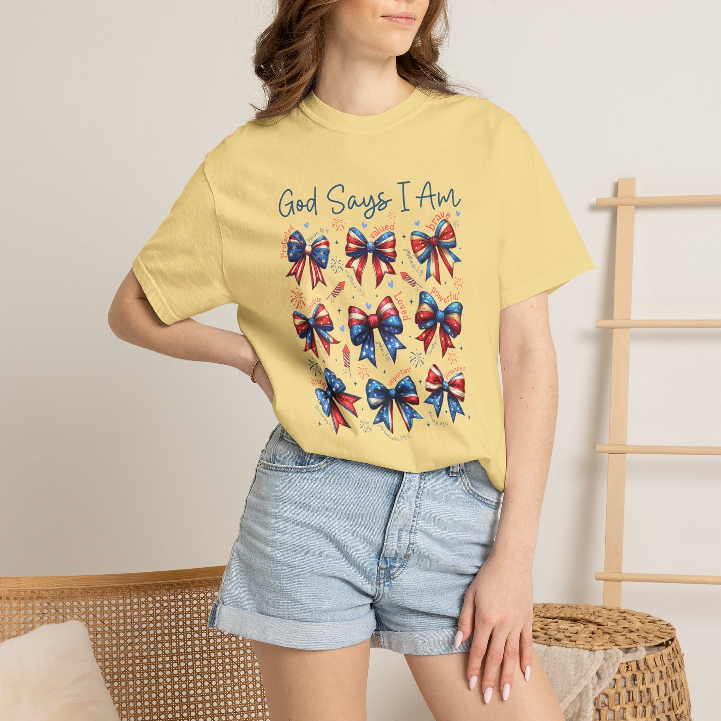 COMFORT COLORS God Says I Am Patriotic Ribbon T-Shirt