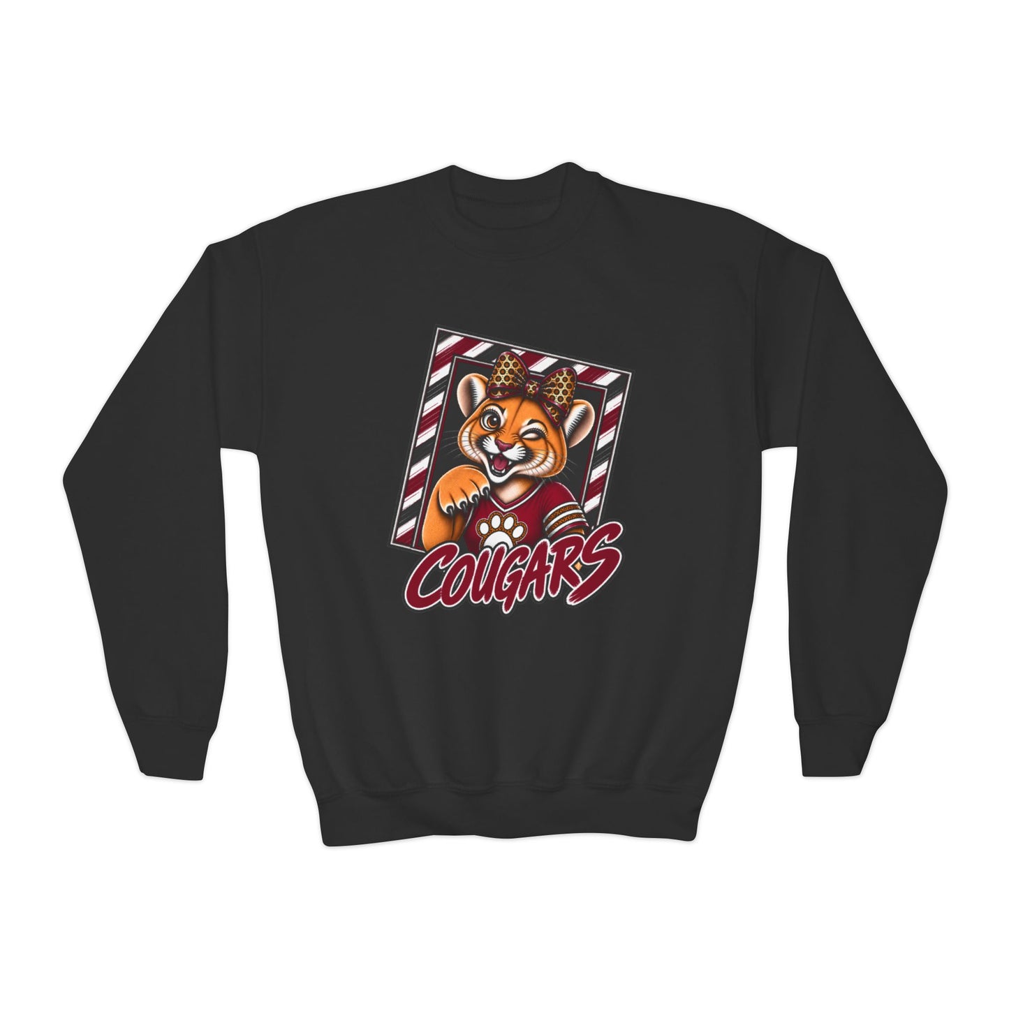 GILDAN - Cougars Youth Crewneck Sweatshirt — Cute Mascot Cougar Kid’s School Spirit Pullover