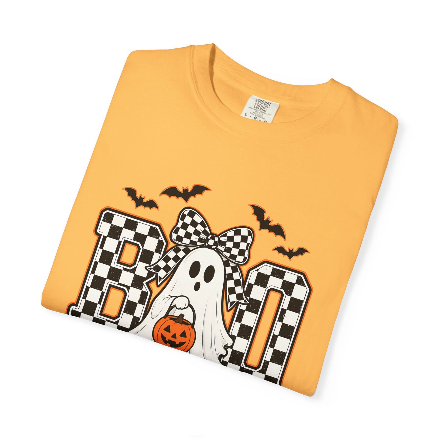 COMFORT COLORS - Boo Ghost Halloween T-Shirt — Checkered Pumpkin Trick-or-Treat Tee