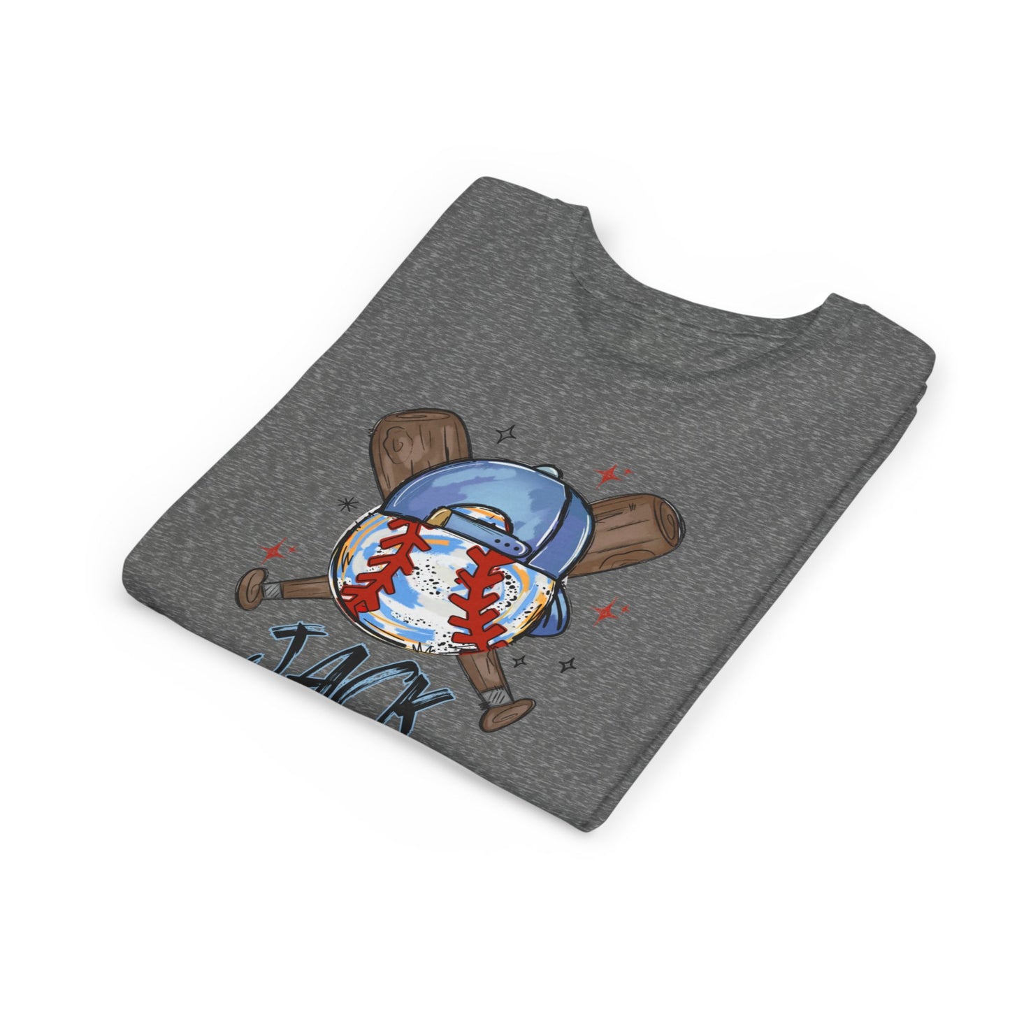 *** NEED THIS PERSONALIZED? DO NOT ORDER THIS SHIRT - PLEASE EMAIL ME AT REFININGFAITHCOMPANY@GMAIL.COM - Youth Baseball Tee — Personalized 'Jack' Cap & Crossed Bats Design