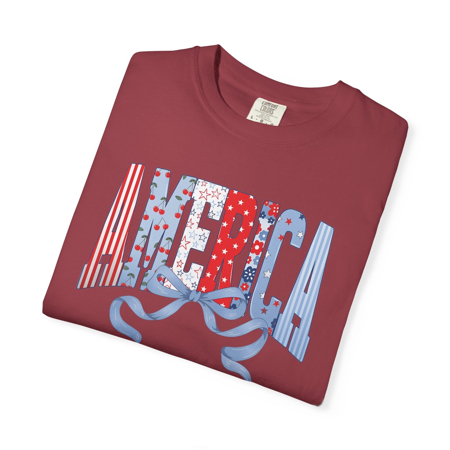 COMFORT COLORS  - America Graphic T-Shirt – Patriotic Red White Blue Tee with Ribbon