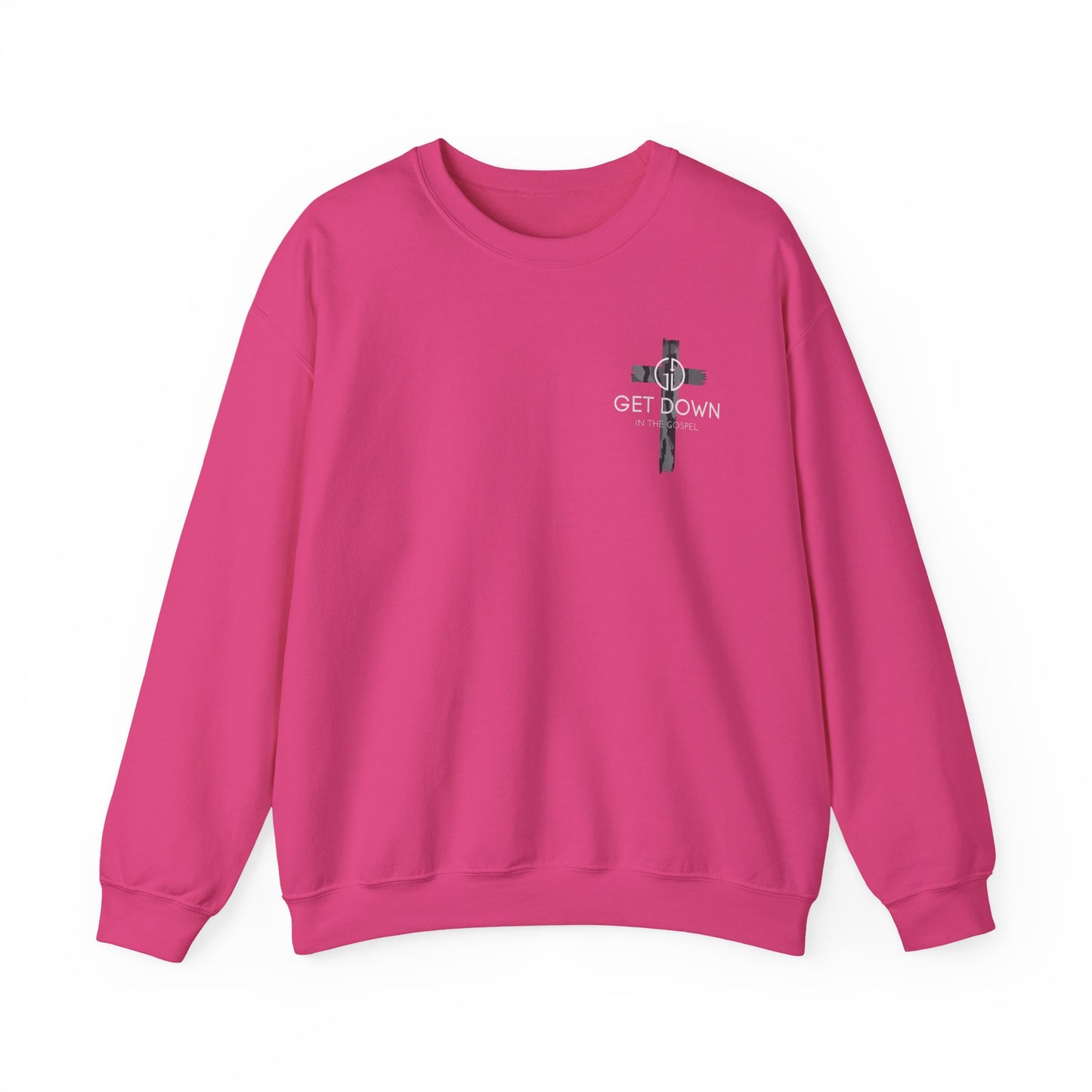 GILDAN - GET DOWN IN THE GOSPEL ADULT SWEATSHIRT GRAY CAMO CROSS