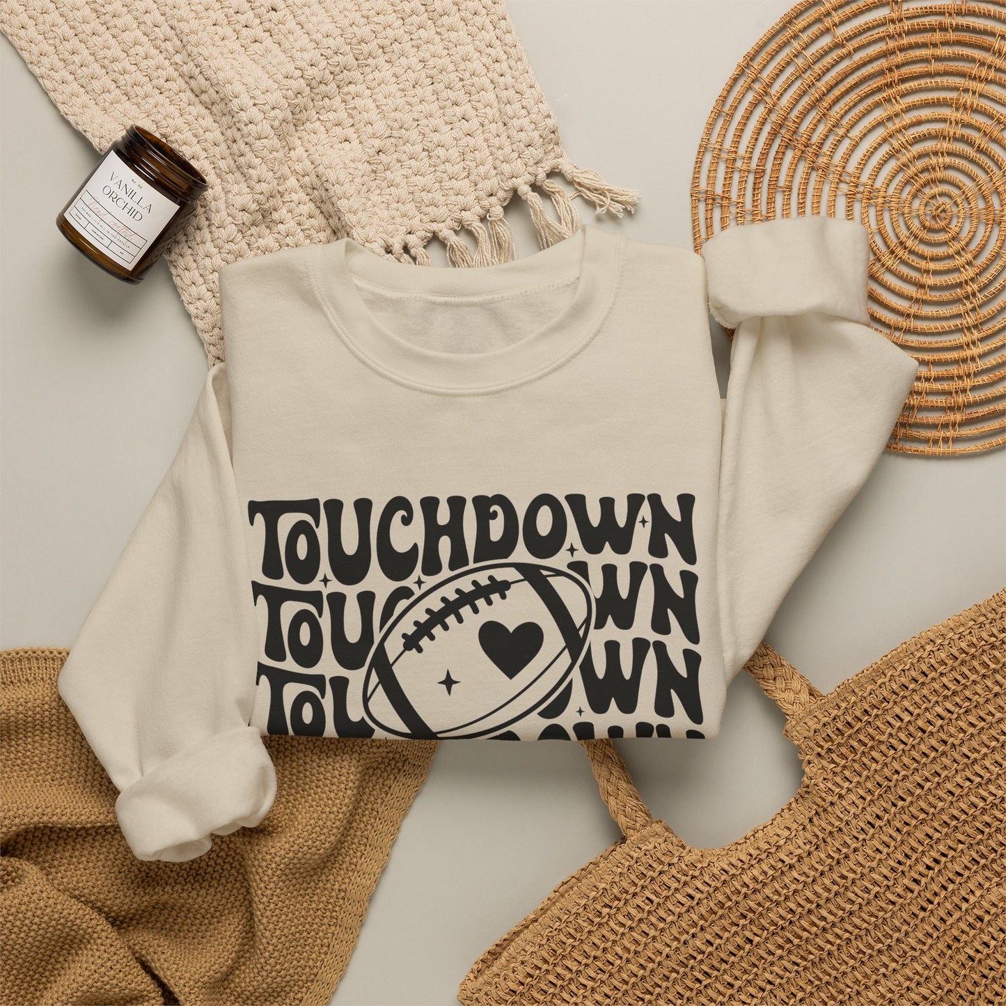 GILDAN -Touchdown Football Sweatshirt — Retro 'TOUCHDOWN' Graphic Crewneck