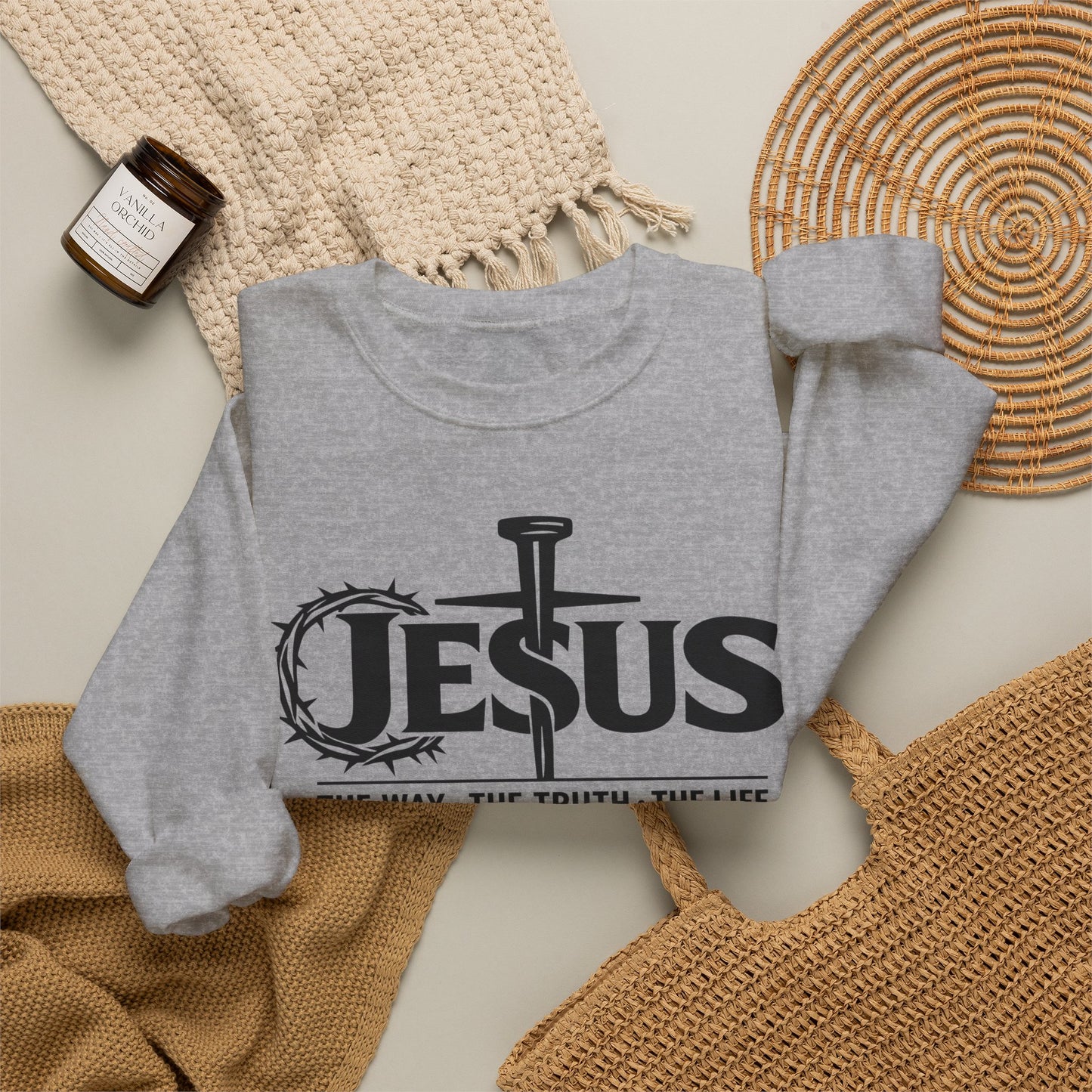GILDAN - Jesus Crown of Thorns Crewneck Sweatshirt — "The Way · The Truth · The Life"
