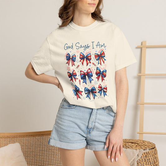 COMFORT COLORS God Says I Am Patriotic Ribbon T-Shirt