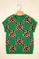 Red Leopard Checkerboard Short Sleeve Knit Sweater