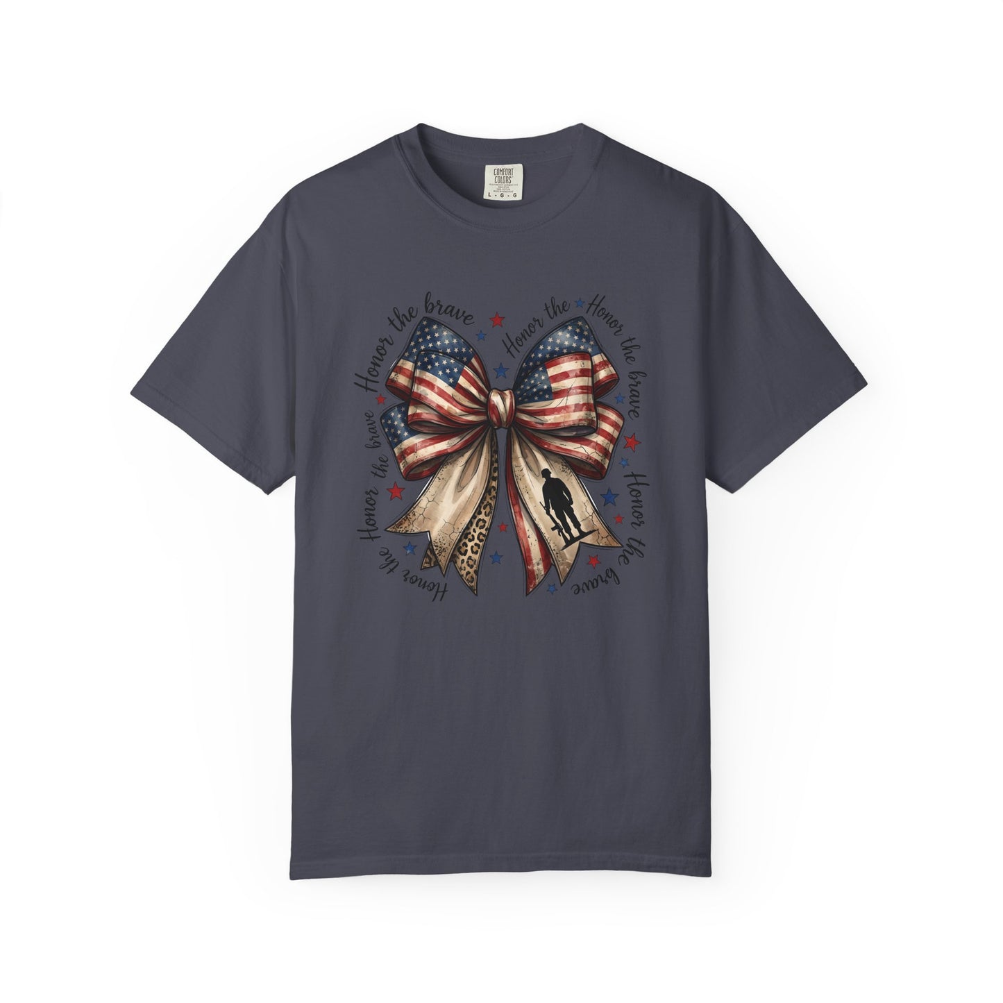COMFORT COLORS - Patriotic American Flag Bow T-Shirt — "Home of the Brave" Fourth of July Tee