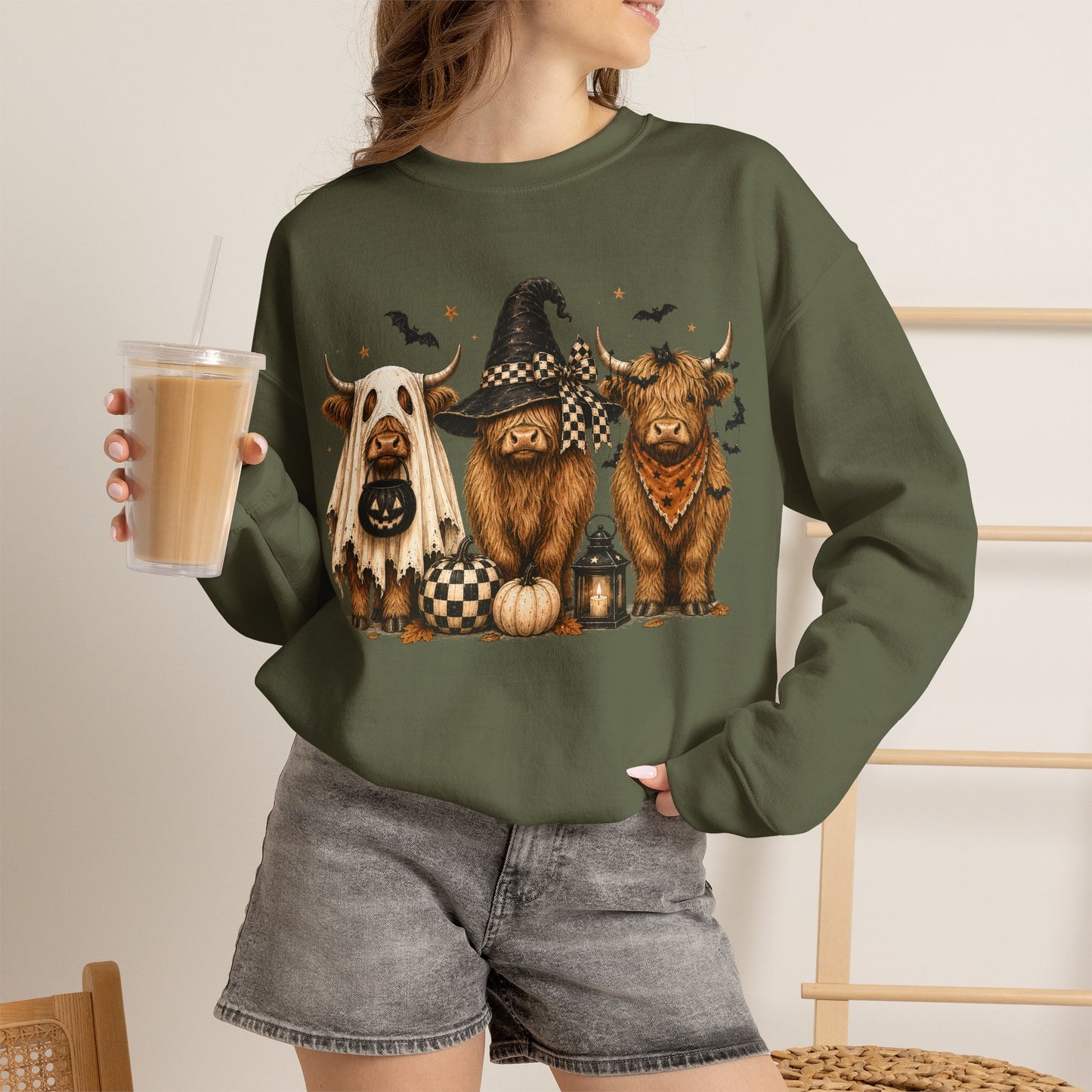 GILDAN -Halloween Dogs Crewneck Sweatshirt — Cute Witch, Ghost & Pumpkin Puppy Design