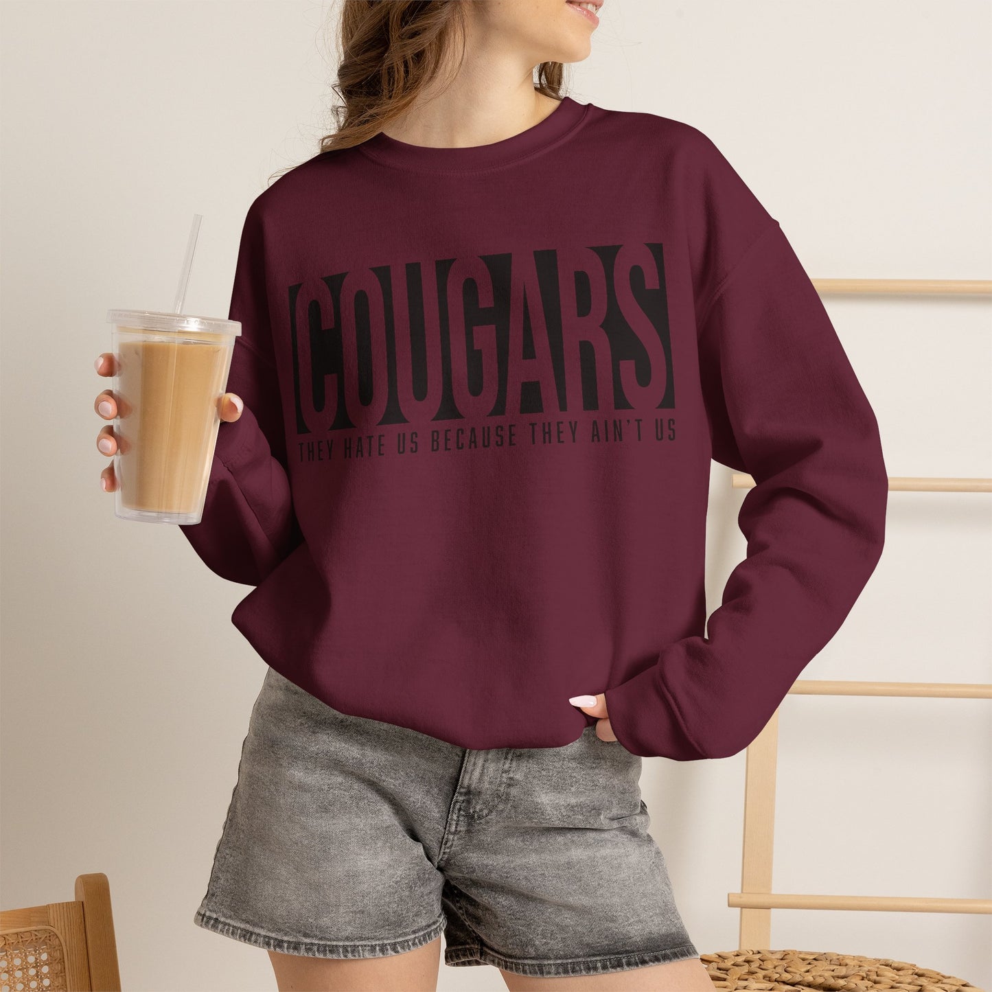 GILDAN -Cougars Crewneck Sweatshirt – “They Hate Us Because They Ain’t Us” Retro Sports Style