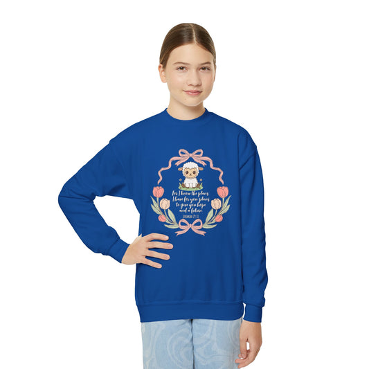 JEREMIAH 29:11 YOUTH SWEATSHIRT WHITE FONT
