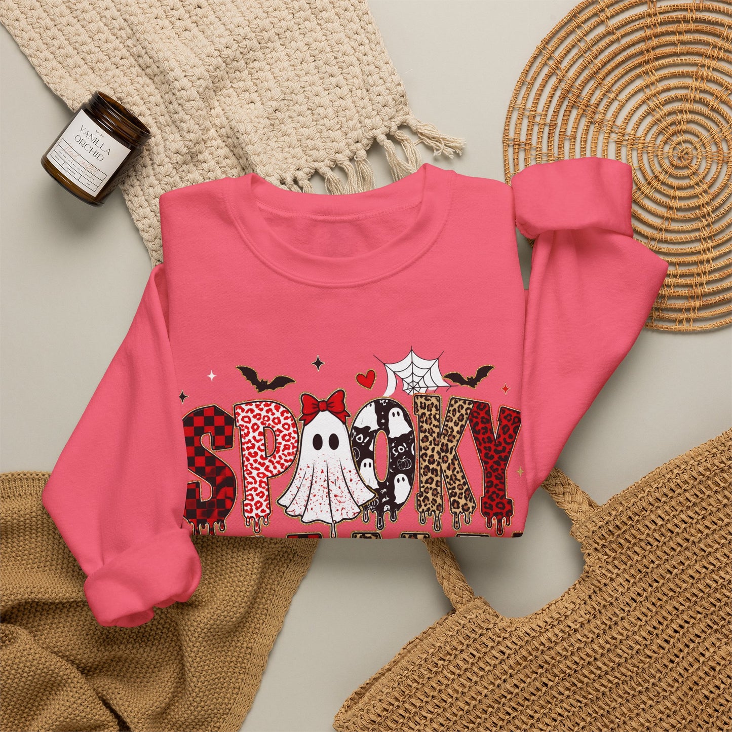 GILDAN - Spooky Mama Sweatshirt – Cute Halloween Ghost & Pumpkin Graphic Crewneck