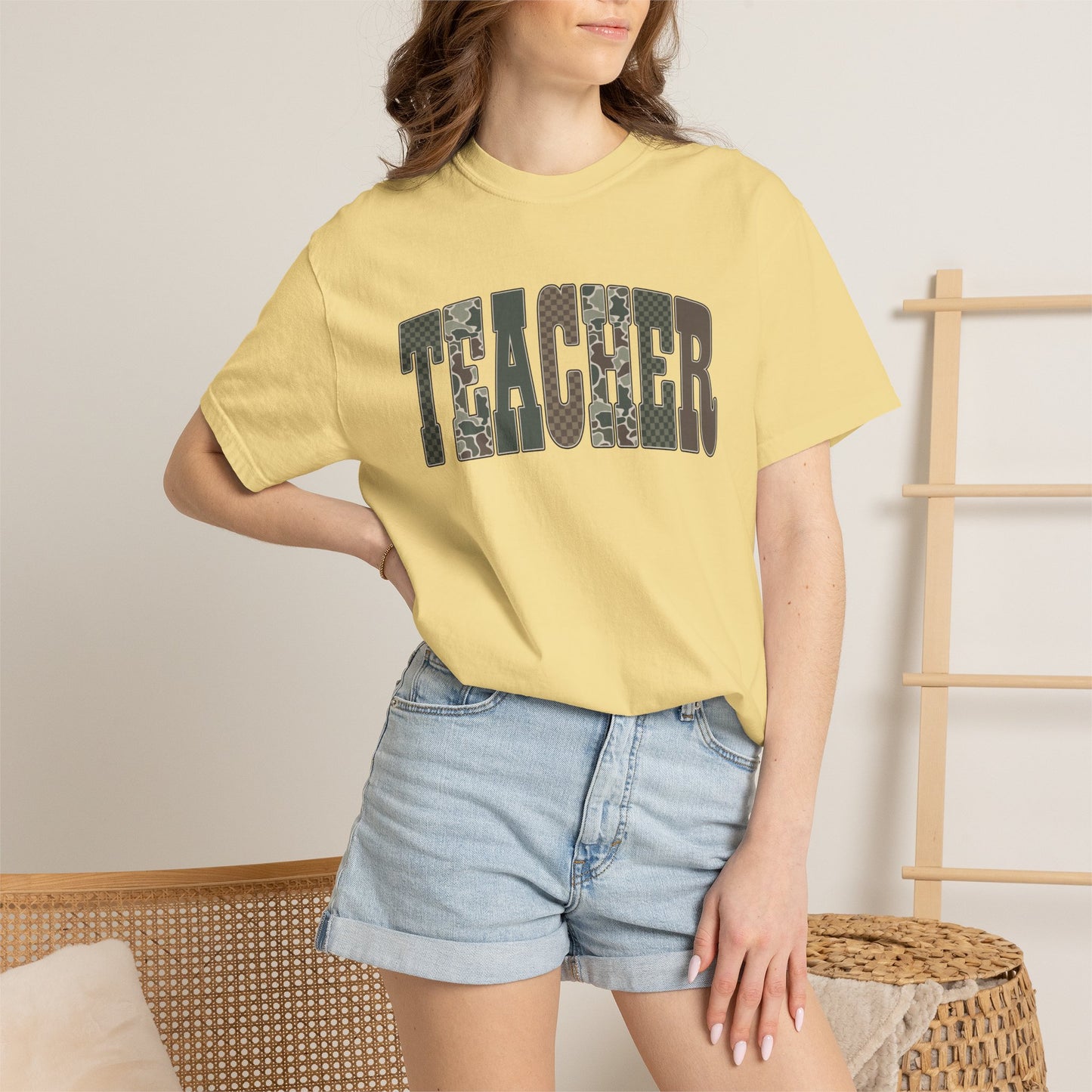 COMFORT COLORS - Teacher Graphic T-Shirt — Floral Pattern "TEACHER" Tee