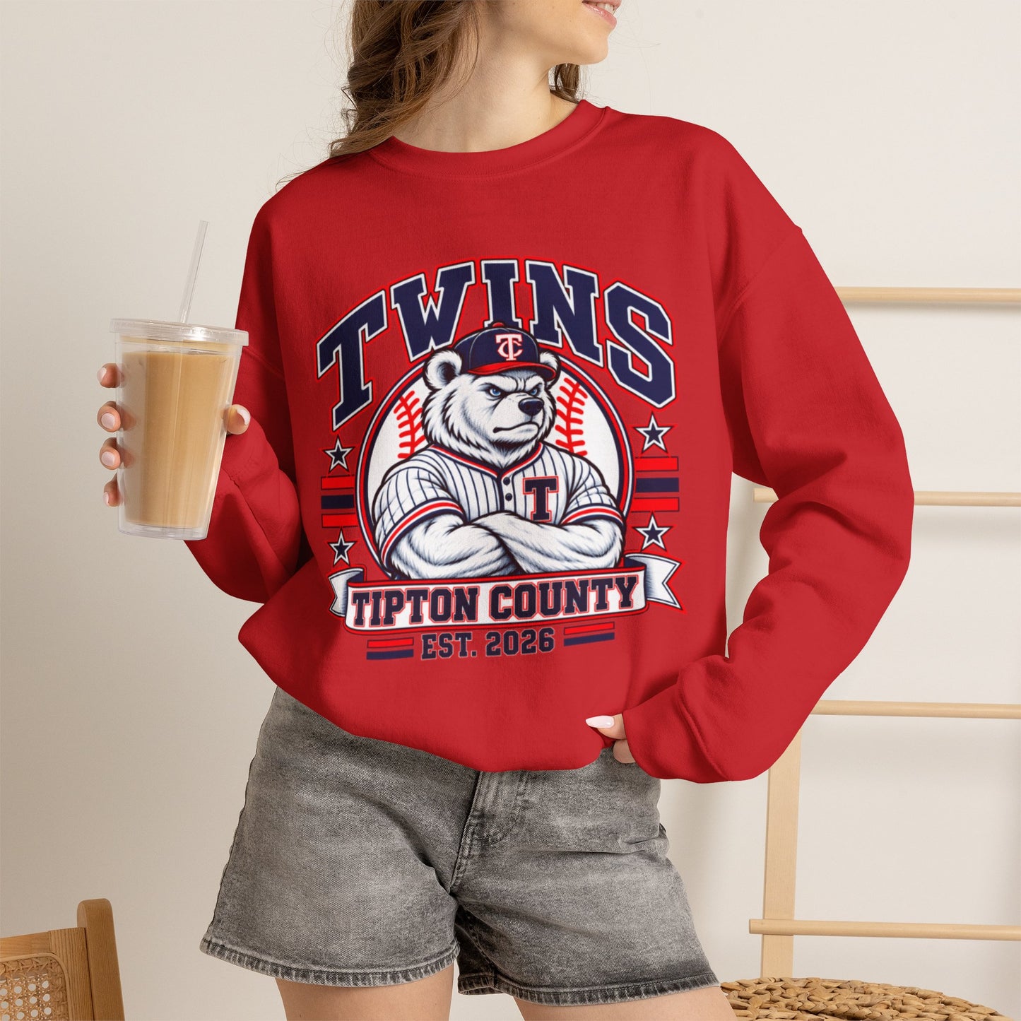 Twins Tipton County Baseball Crewneck Sweatshirt – Est. 2028 Vintage Mascot