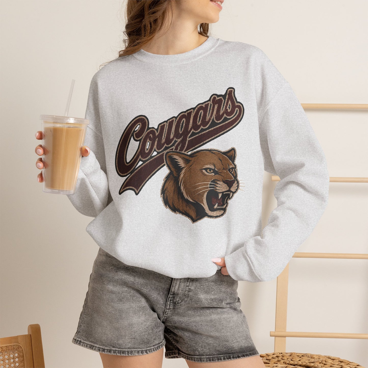 GILDAN - Cougars Mascot Crewneck Sweatshirt — Vintage Athletic Cougar Design