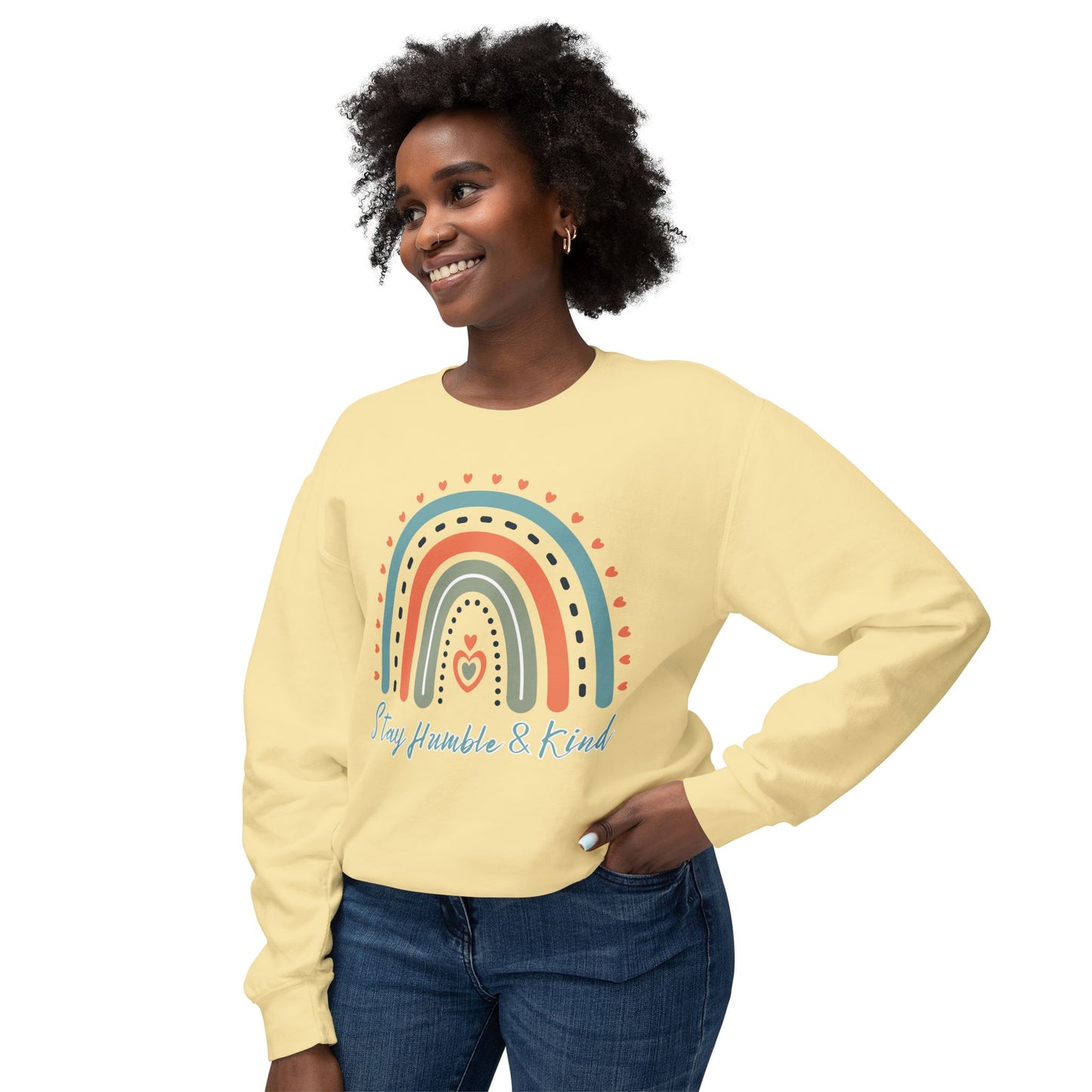 COMFORT COLORS -  Crewneck Sweatshirt - 'Stay Humble & Kind' Pastel Rainbow
