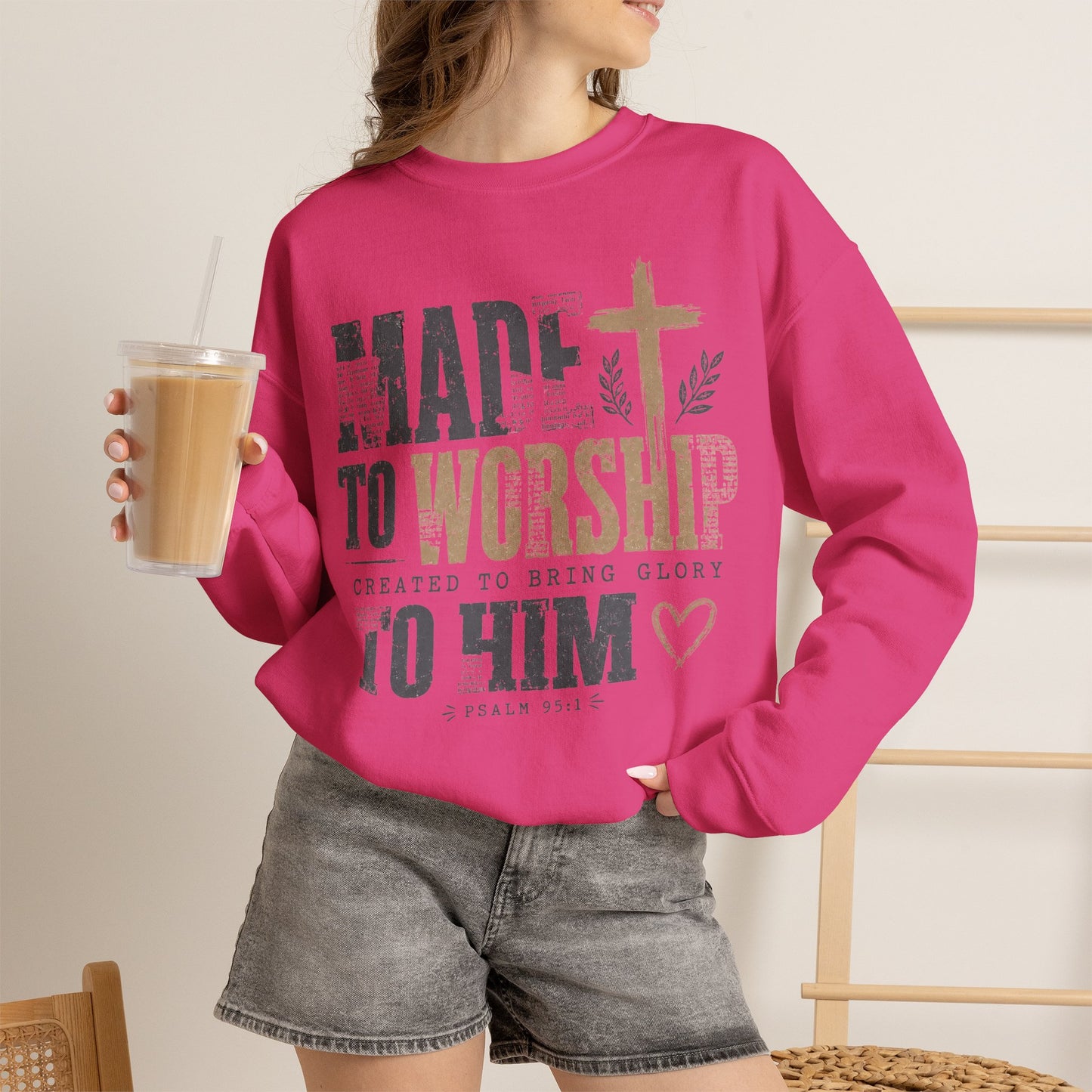 GILDAN - Worship Crewneck Sweatshirt — "Made to Worship to Him" Christian Pullover