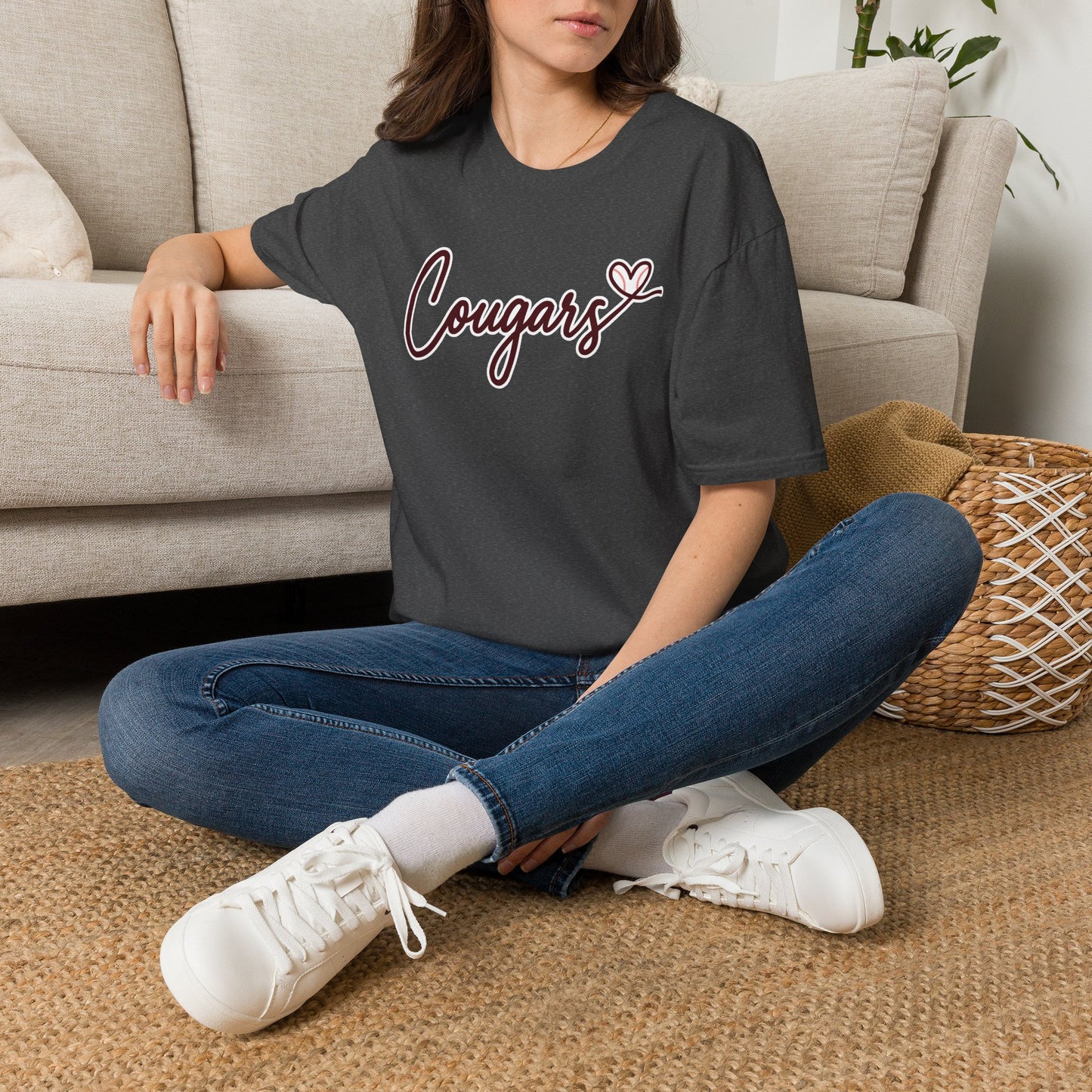GILDAN - Cougars Script T-Shirt — Retro Pink Heart Team Tee